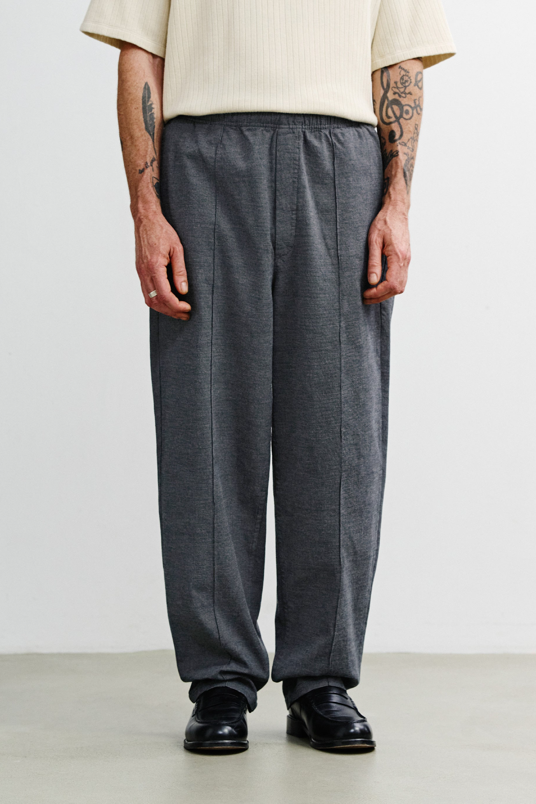 Rotholz men vegan Pants Wide Pleated Grey Melange
