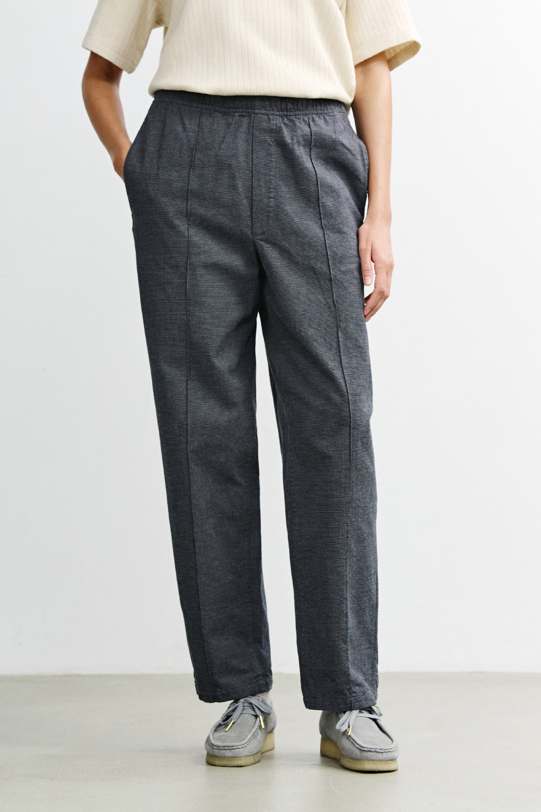 Rotholz Damen vegan Weite Hose Mit Falten Grau Meliert