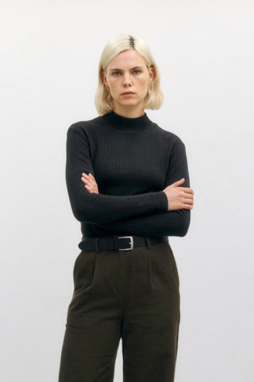 Rotholz Damen vegan Langarm-Shirt Mockneck Schwarz