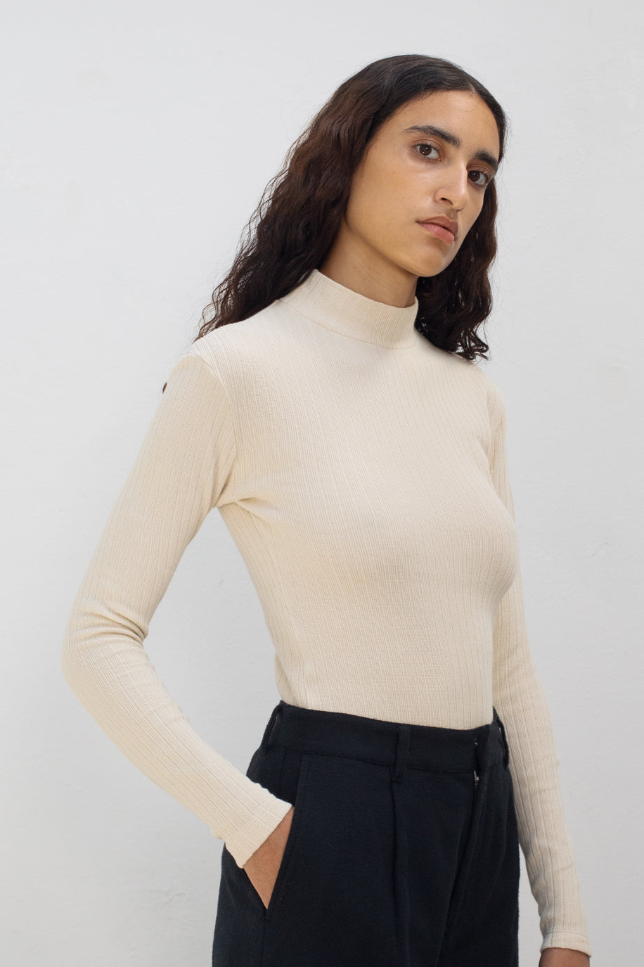 Rotholz womens vegan Longsleeve Mockneck Cream