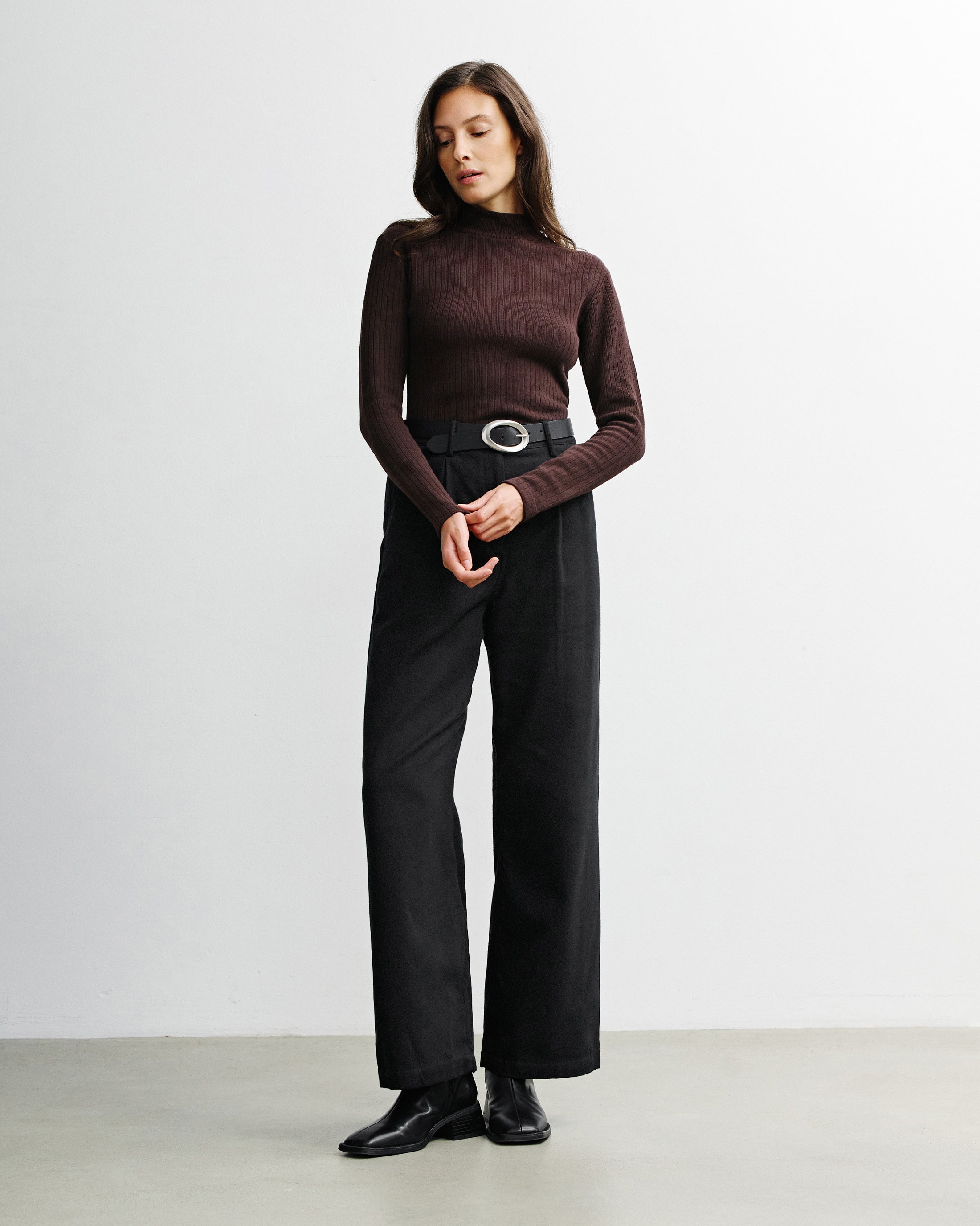 Rotholz womens vegan Longsleeve Mockneck Dark Brown