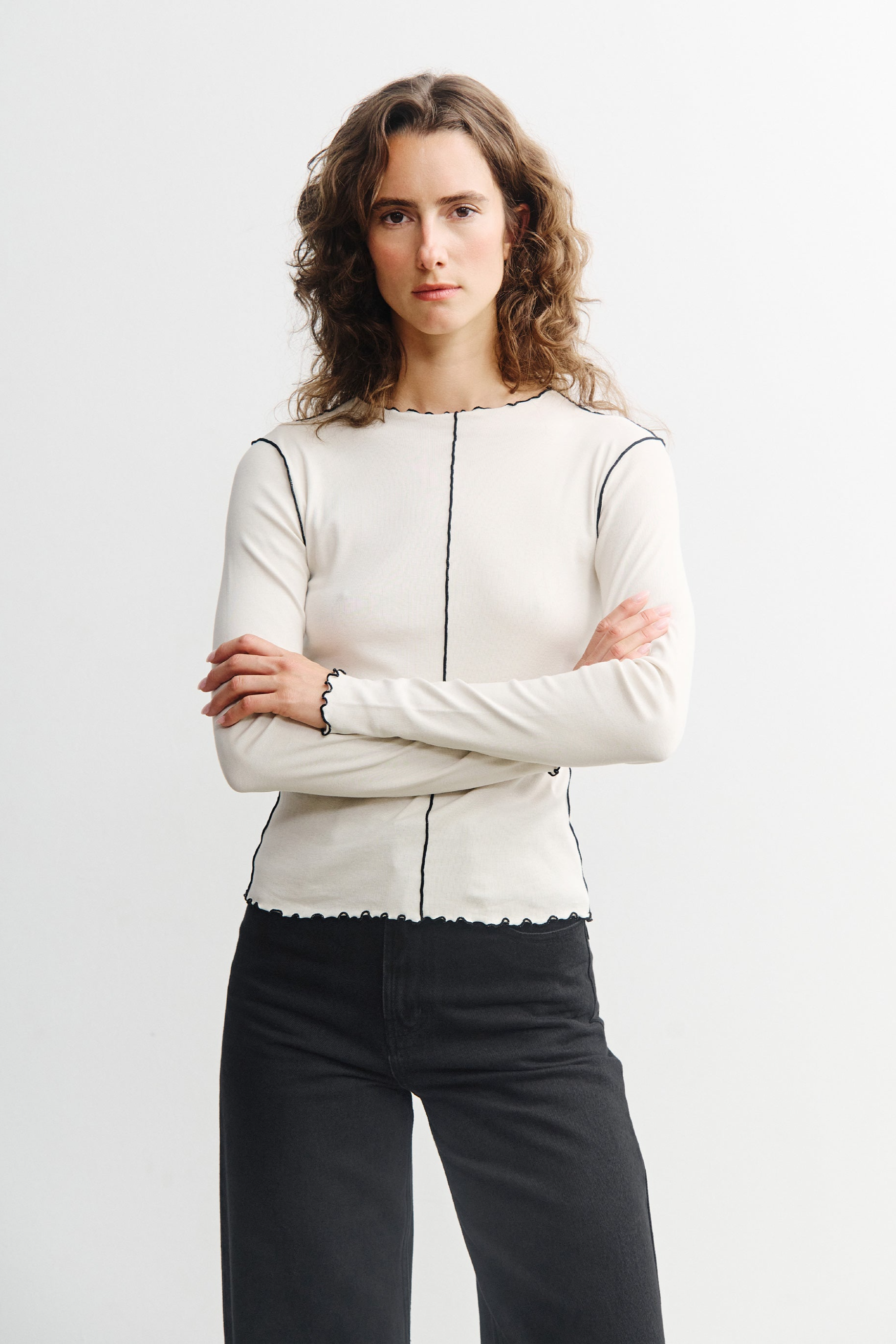 Rotholz Damen vegan Wei&Atilde;Ÿes Langarmshirt Mit Biesen