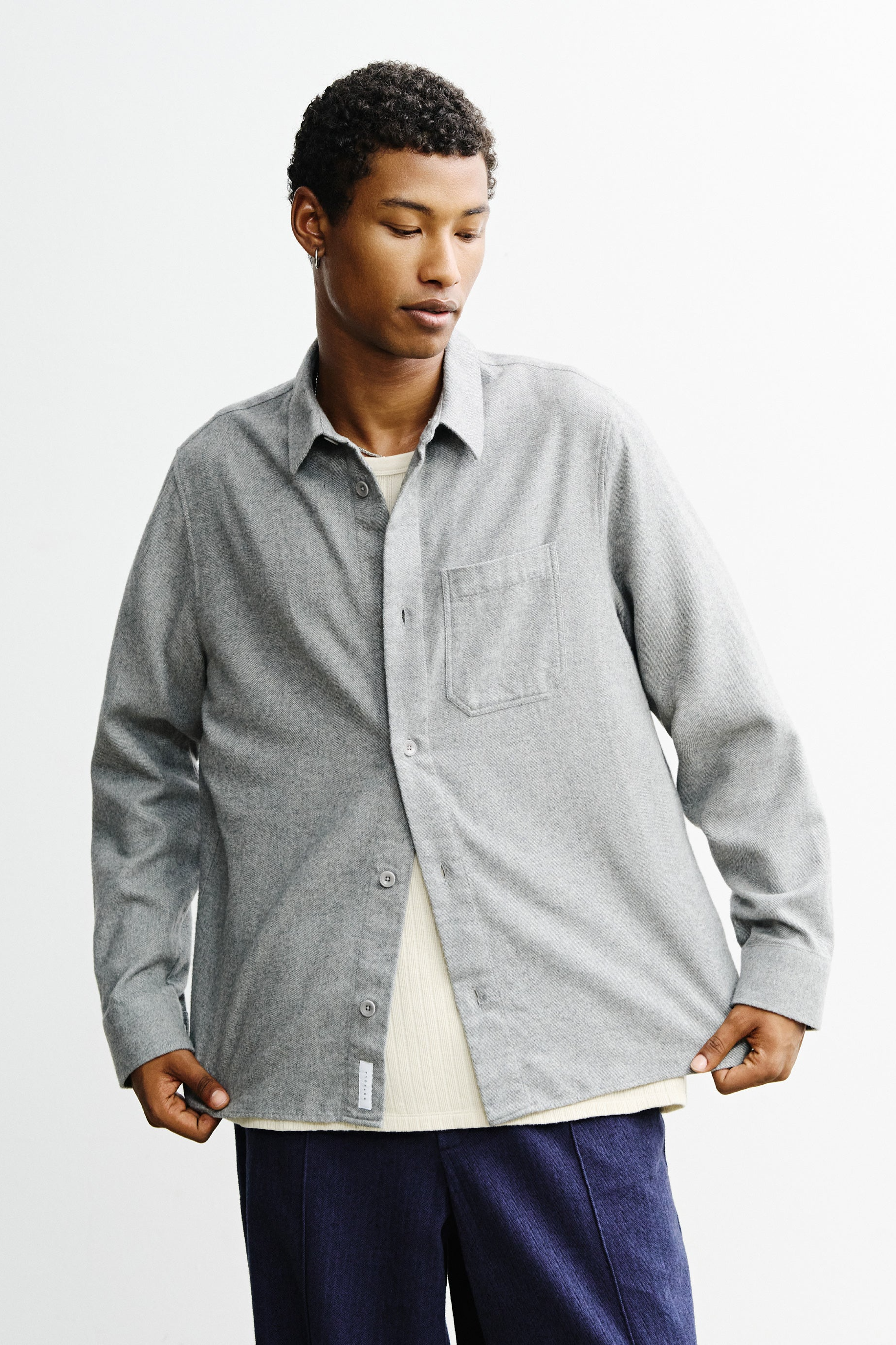Rotholz Herren vegan Flanellhemd Hellgrau