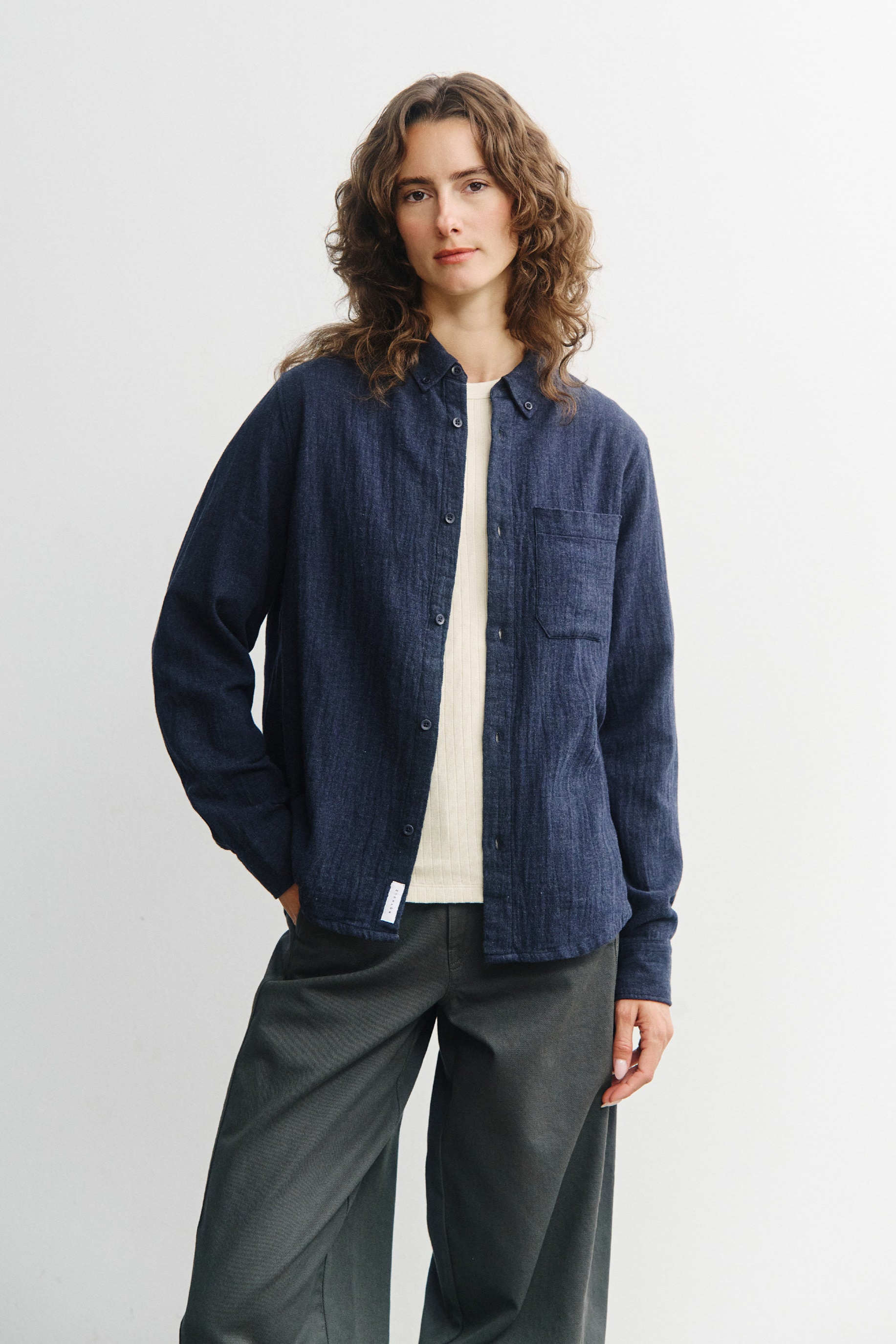 Rotholz womens vegan Shirt Button Down Blue