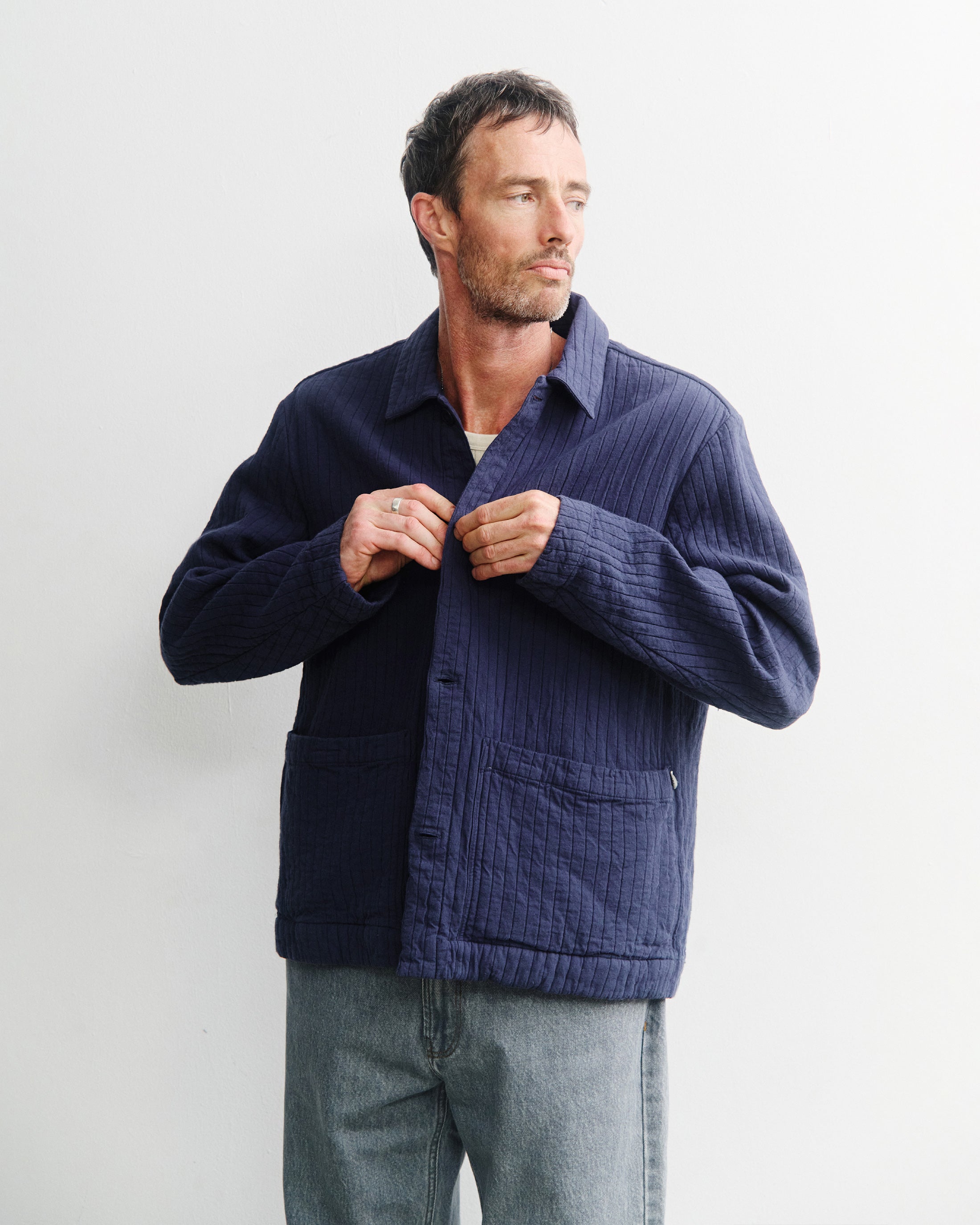 Rotholz men vegan Jacket Workwear Ribbed Blue