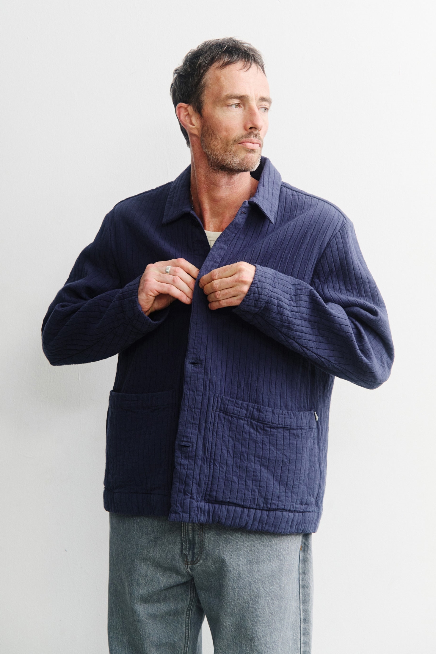 Rotholz Herren vegan Arbeitsjacke Gerippt Blau
