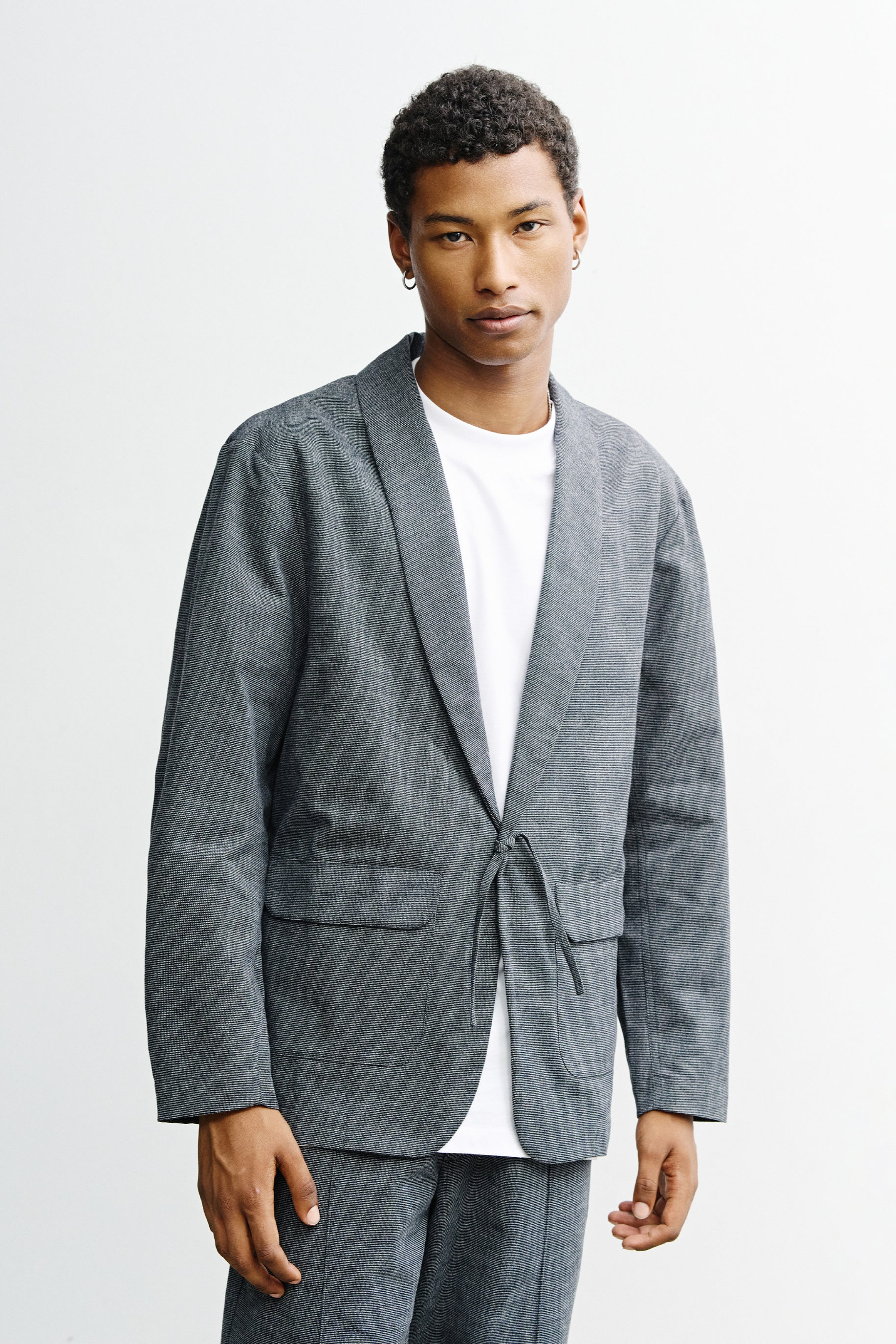 Rotholz Herren vegan Kimono-Blazer Grau Meliert