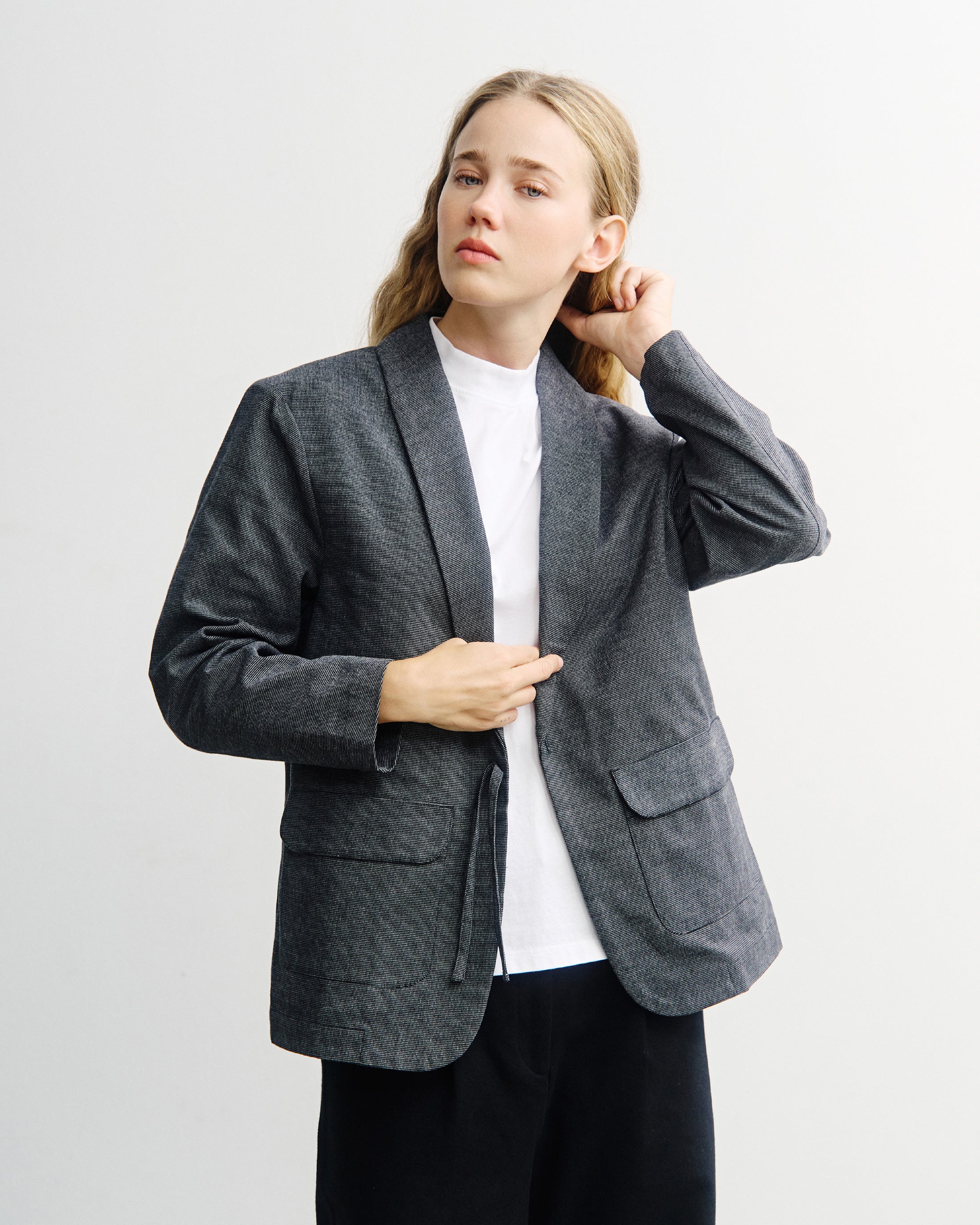 Rotholz womens vegan Blazer Kimono Grey Melange