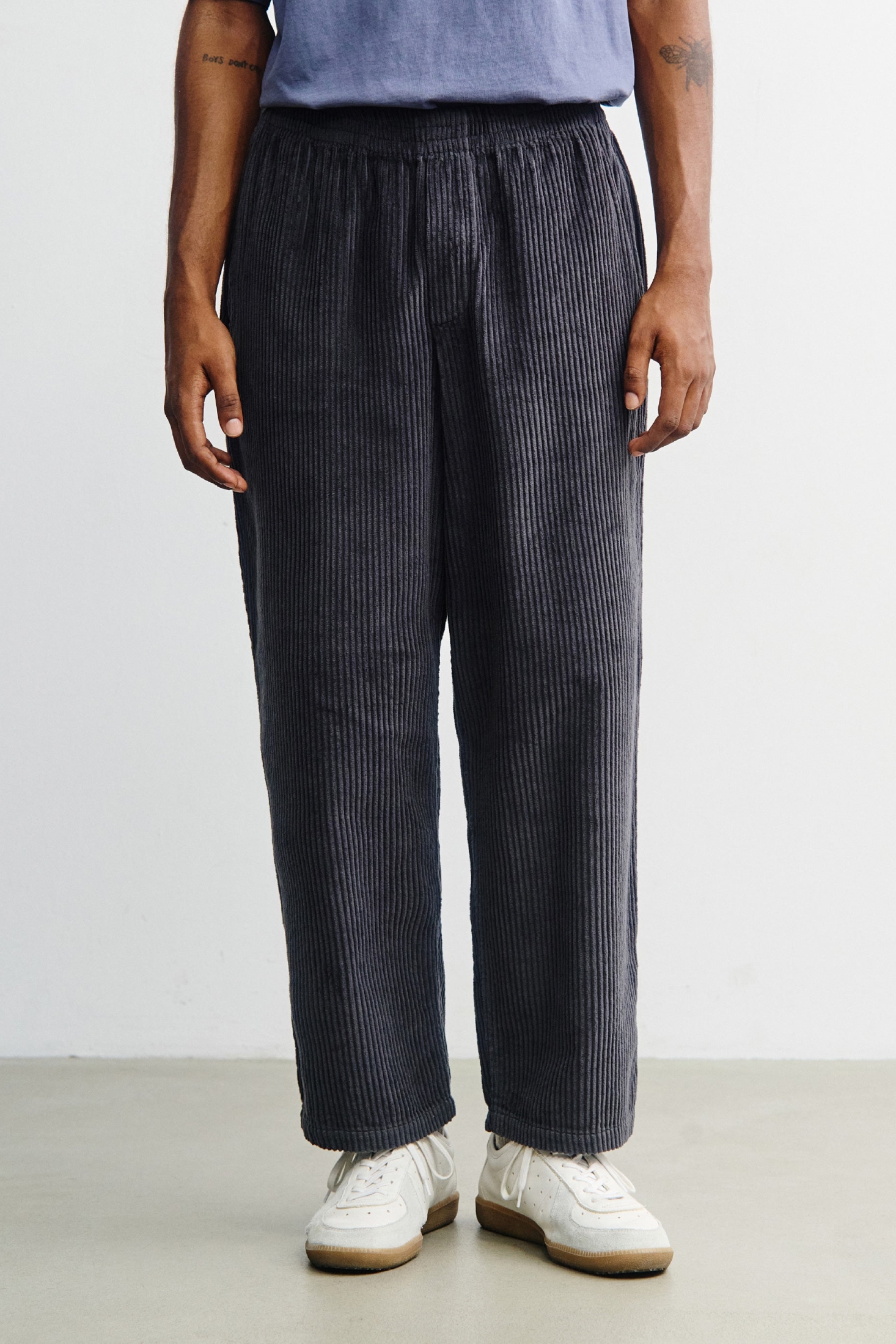 Rotholz Herren vegan Hose Mit Weitem Bein Aus Cord Anthrazit