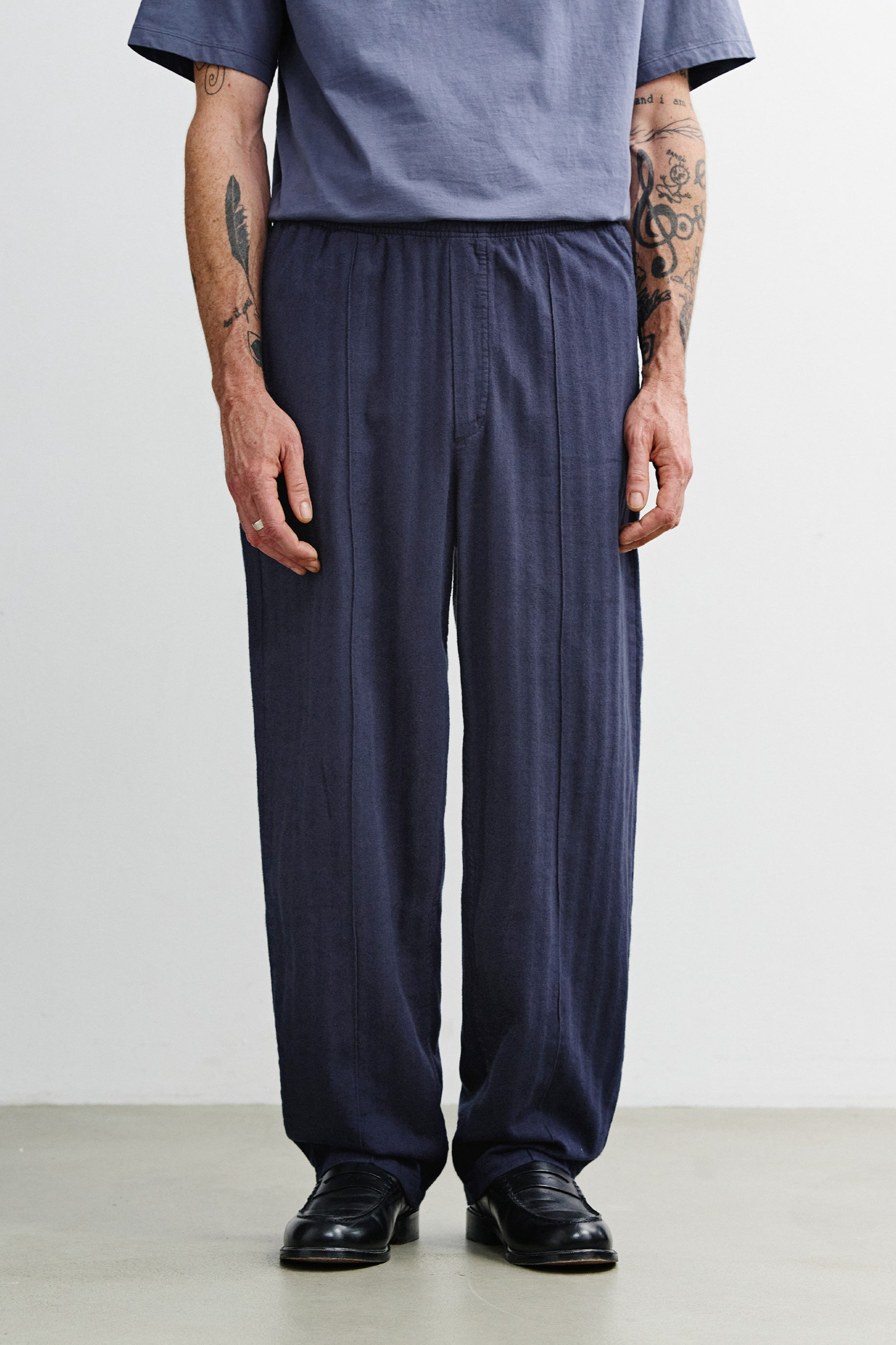 Rotholz men vegan Pants Wide Pleated Blue