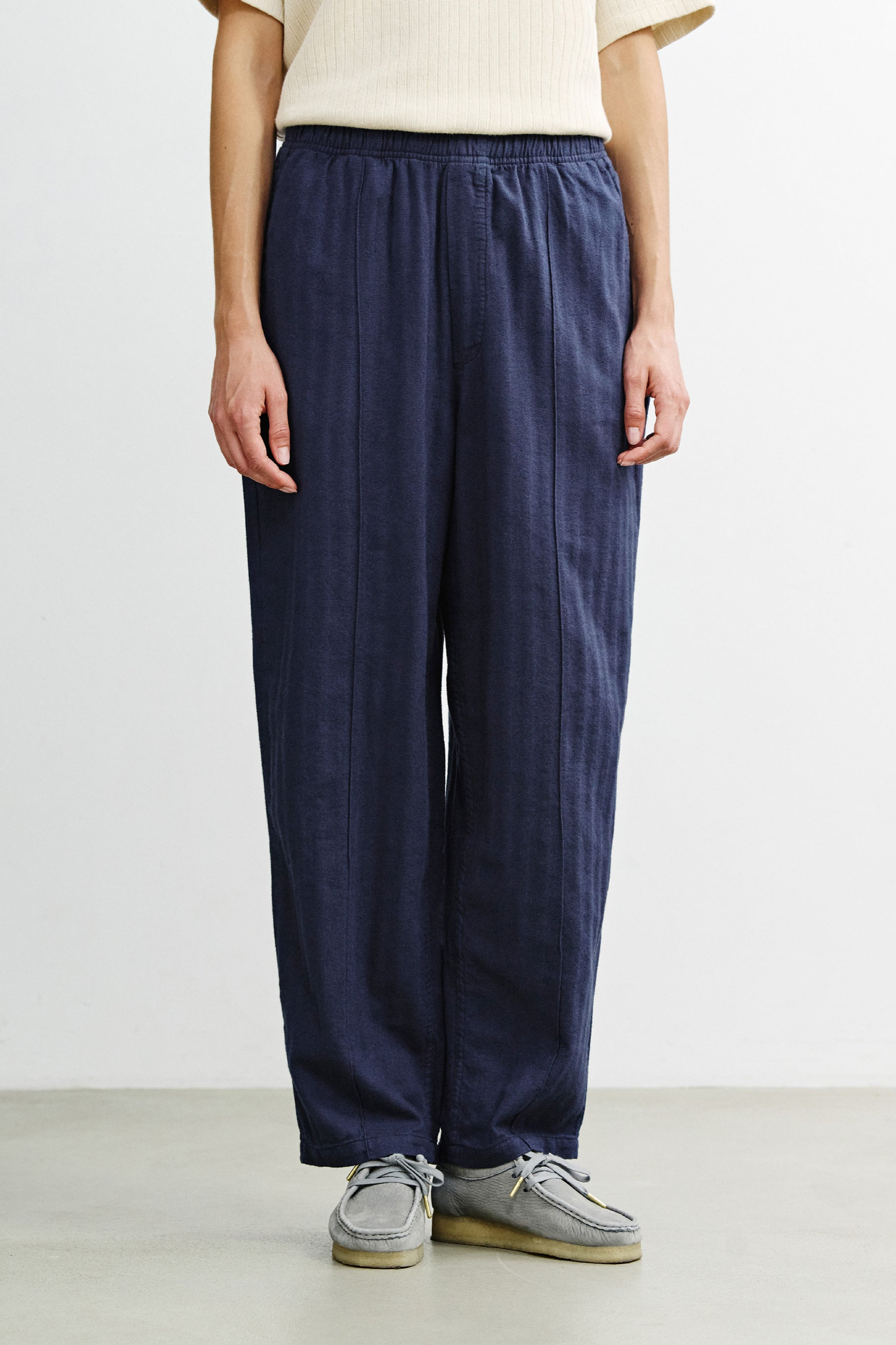 Rotholz Damen vegan Hose Mit Breiten Falten Blau