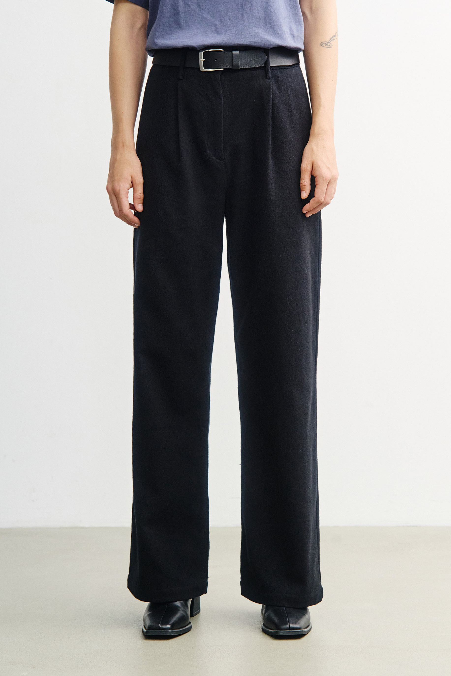Rotholz Damen vegan Hose Mit Hoher Taille Aus Flanell Schwarz
