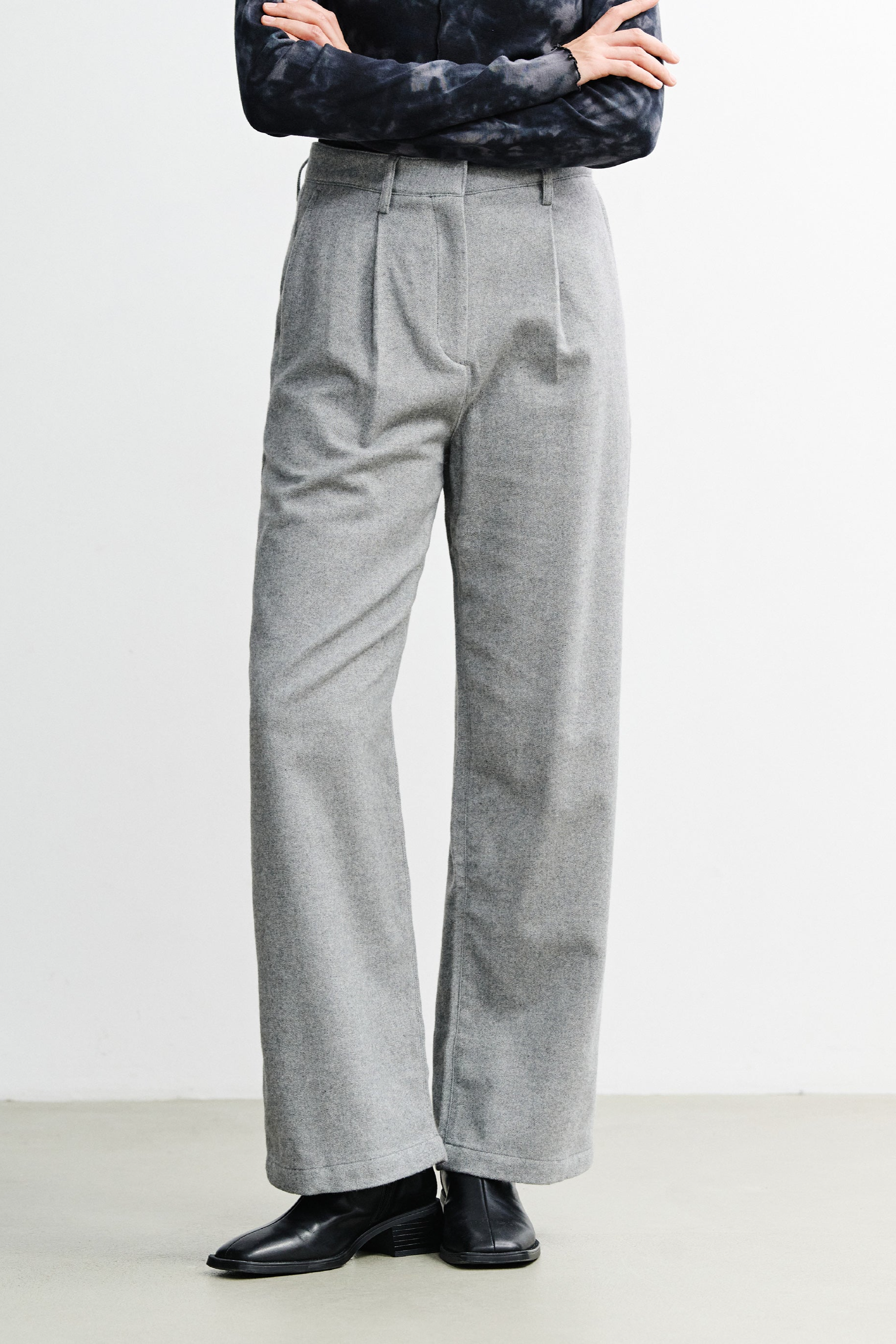 Rotholz Damen vegan Hose Mit Hoher Taille Aus Flanell Hellgrau