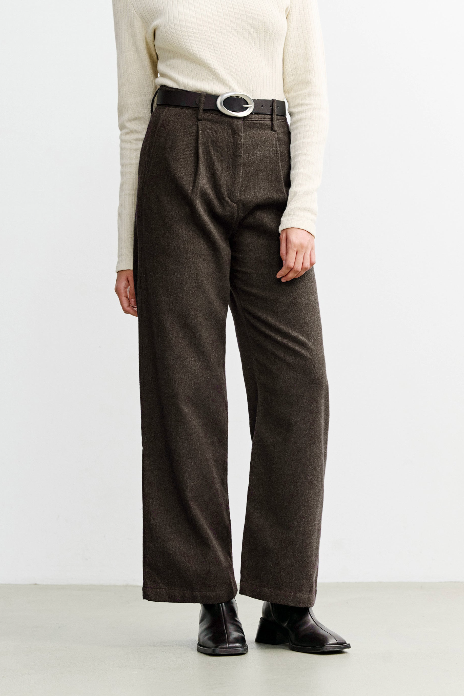 Rotholz Damen vegan Hose Mit Hoher Taille Aus Flanell Braun