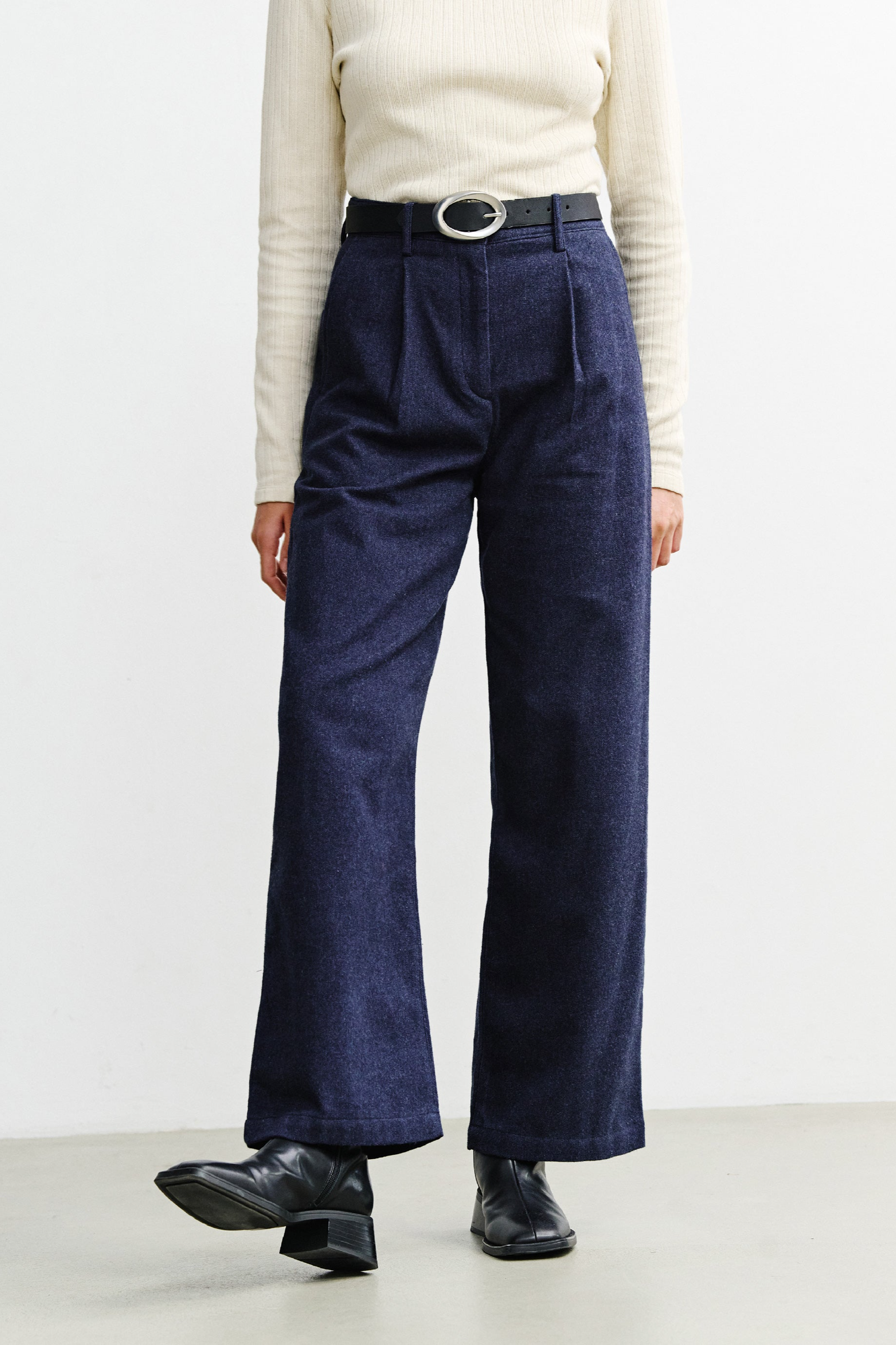 Rotholz Damen vegan Hose Mit Hoher Taille Aus Flanell Dunkelblau
