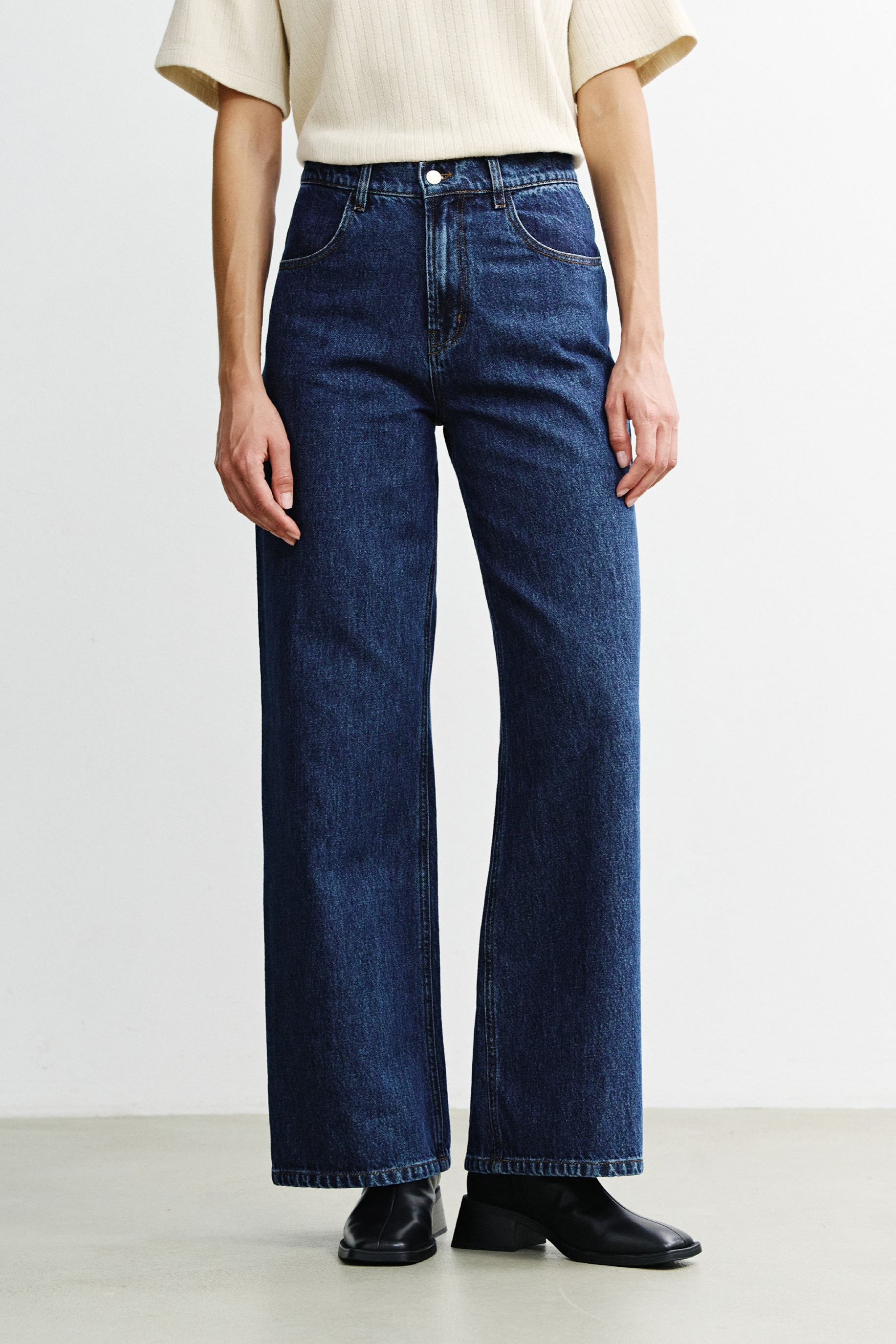 Rotholz Damen vegan Jeans Mit Ausgestelltem Bein, Dunkelblau
