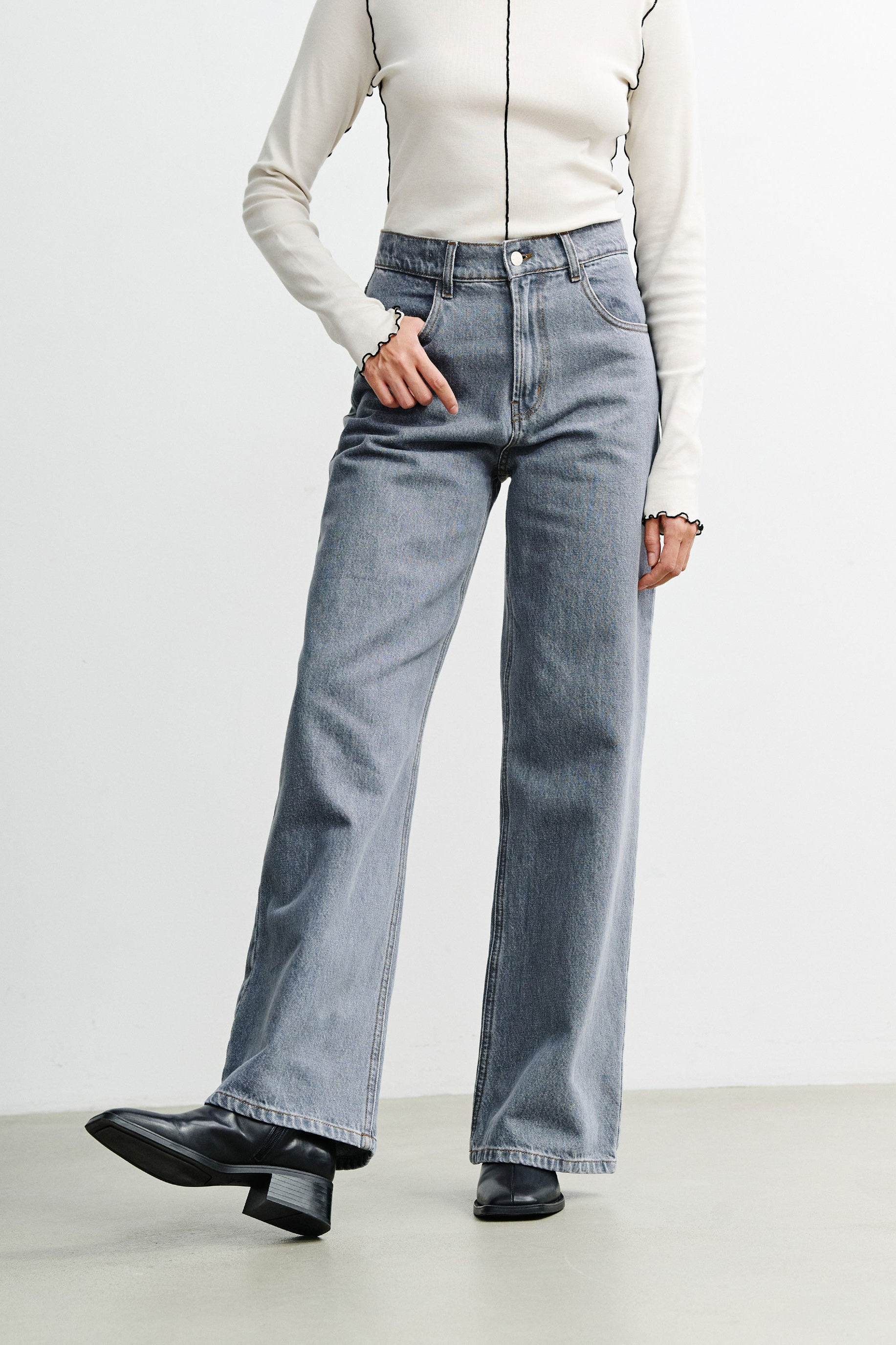 Rotholz Damen vegan Jeans Mit Ausgestelltem Bein, Grau