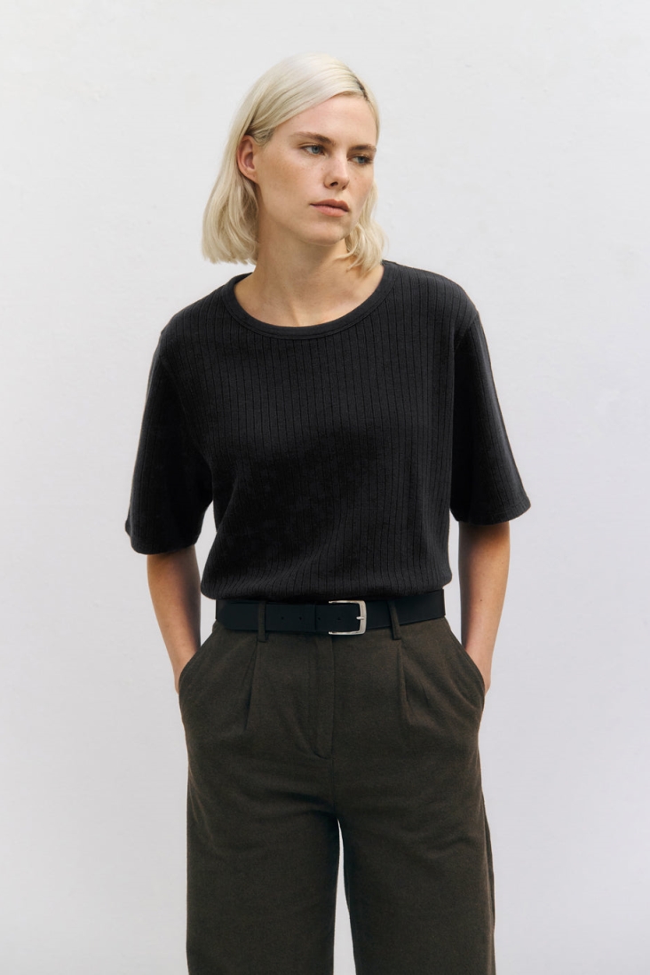 Rotholz Damen vegan T-Shirt Gerippt Schwarz