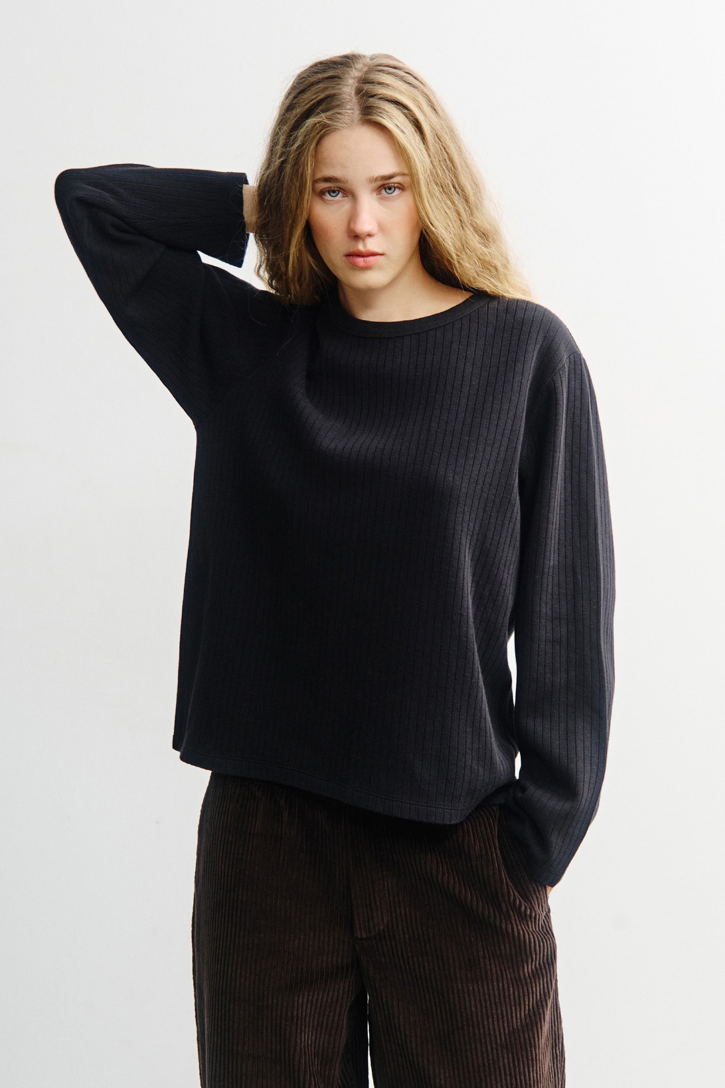 Rotholz Damen vegan Schwarzes Oversize-Langarmshirt