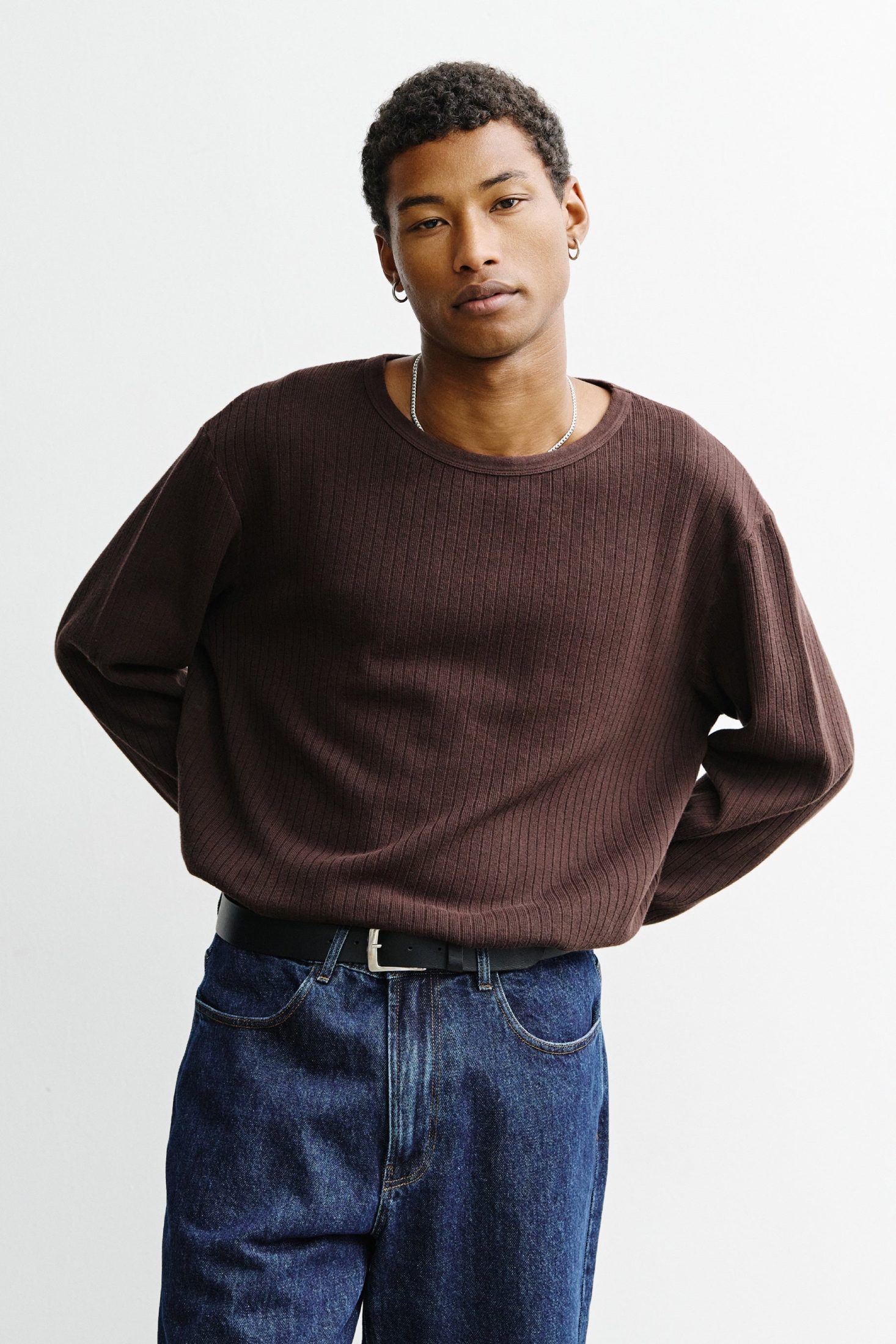 Rotholz Herren vegan Langarm Shirt Oversize Braun