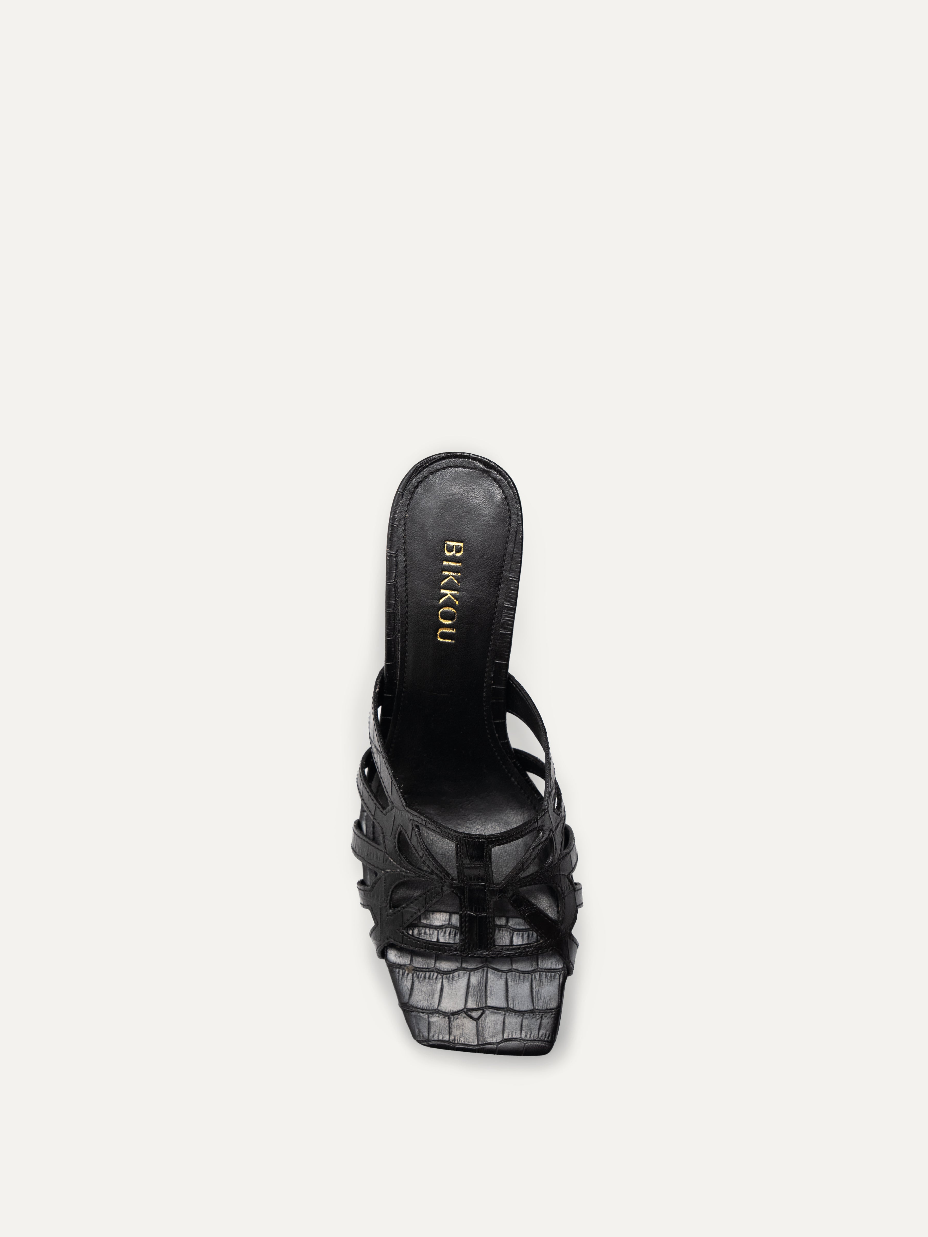 BIKKOU womens vegan Sandals 7:30pm Golden Hour Croco Black