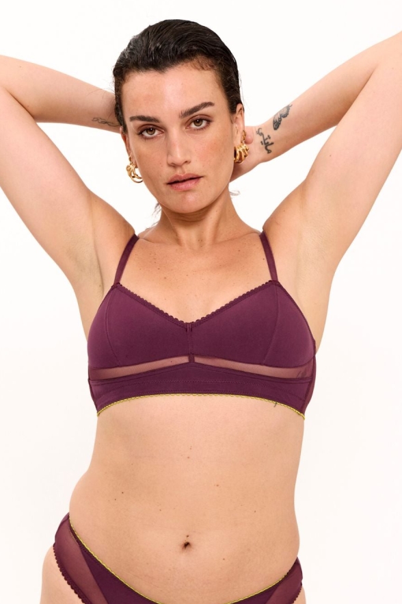 Understatement womens vegan Bra Opaque Mesh Balconette Cherry