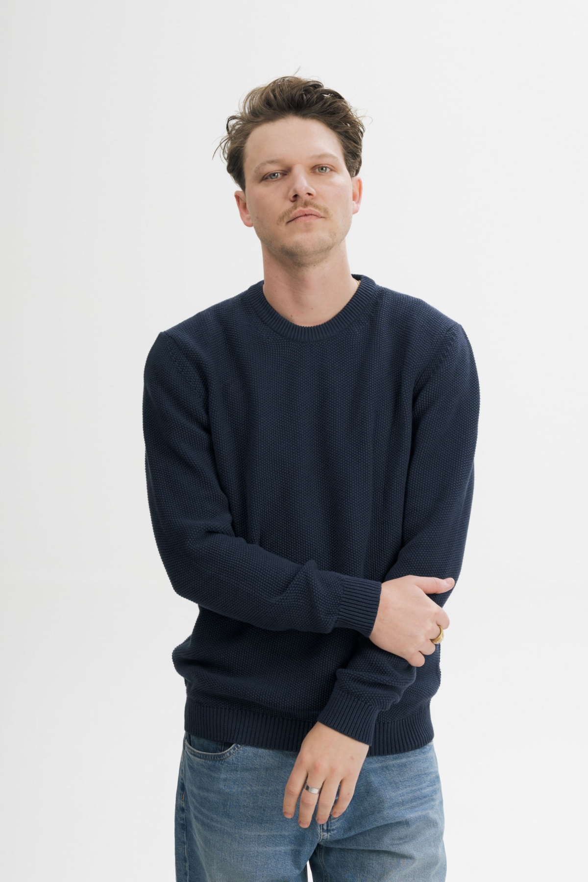 MELA Herren vegan Strickpullover Structured Vareen In Marineblau