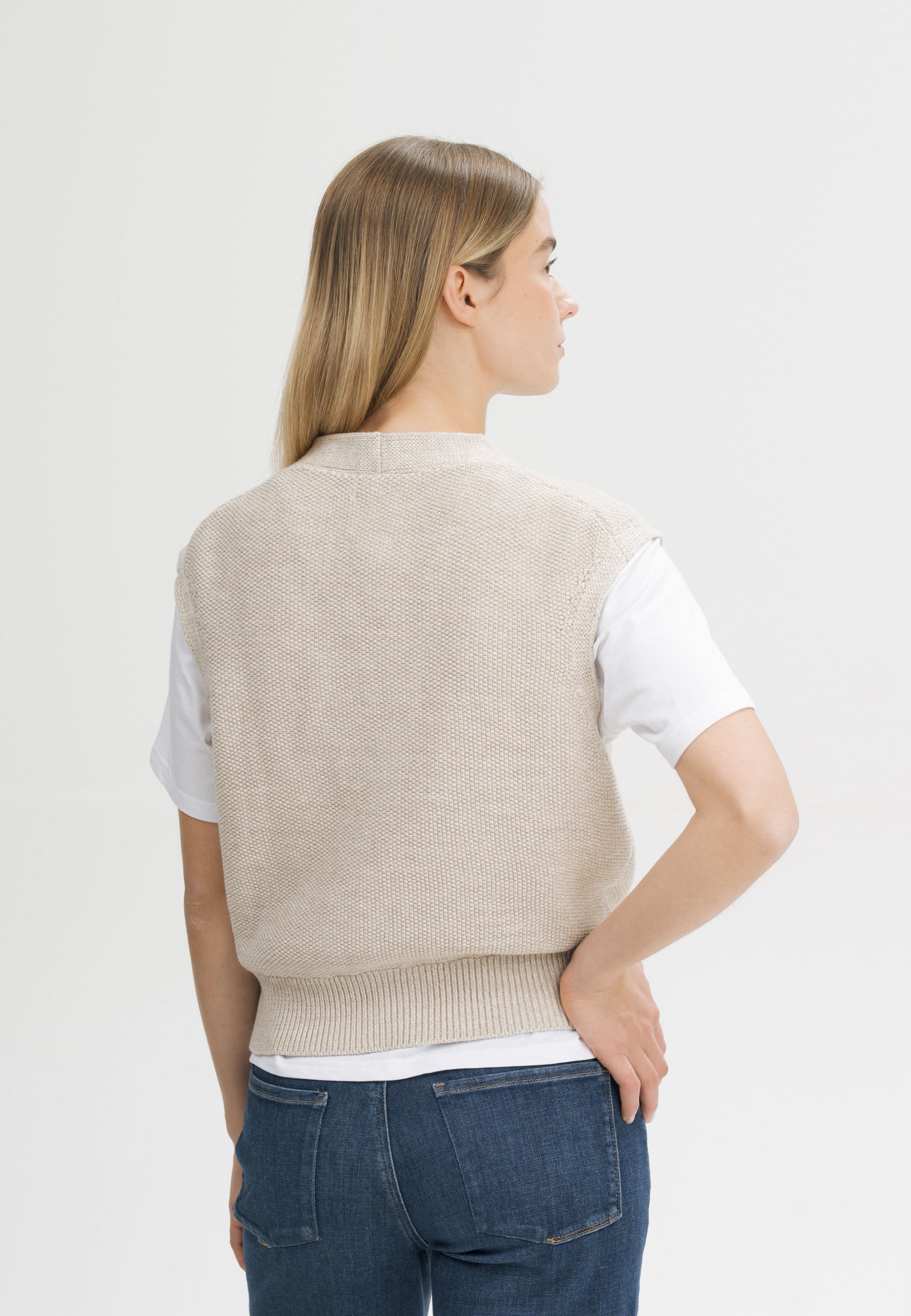 MELA womens vegan Knitted Vest Structured Bhoja Cream Speckles