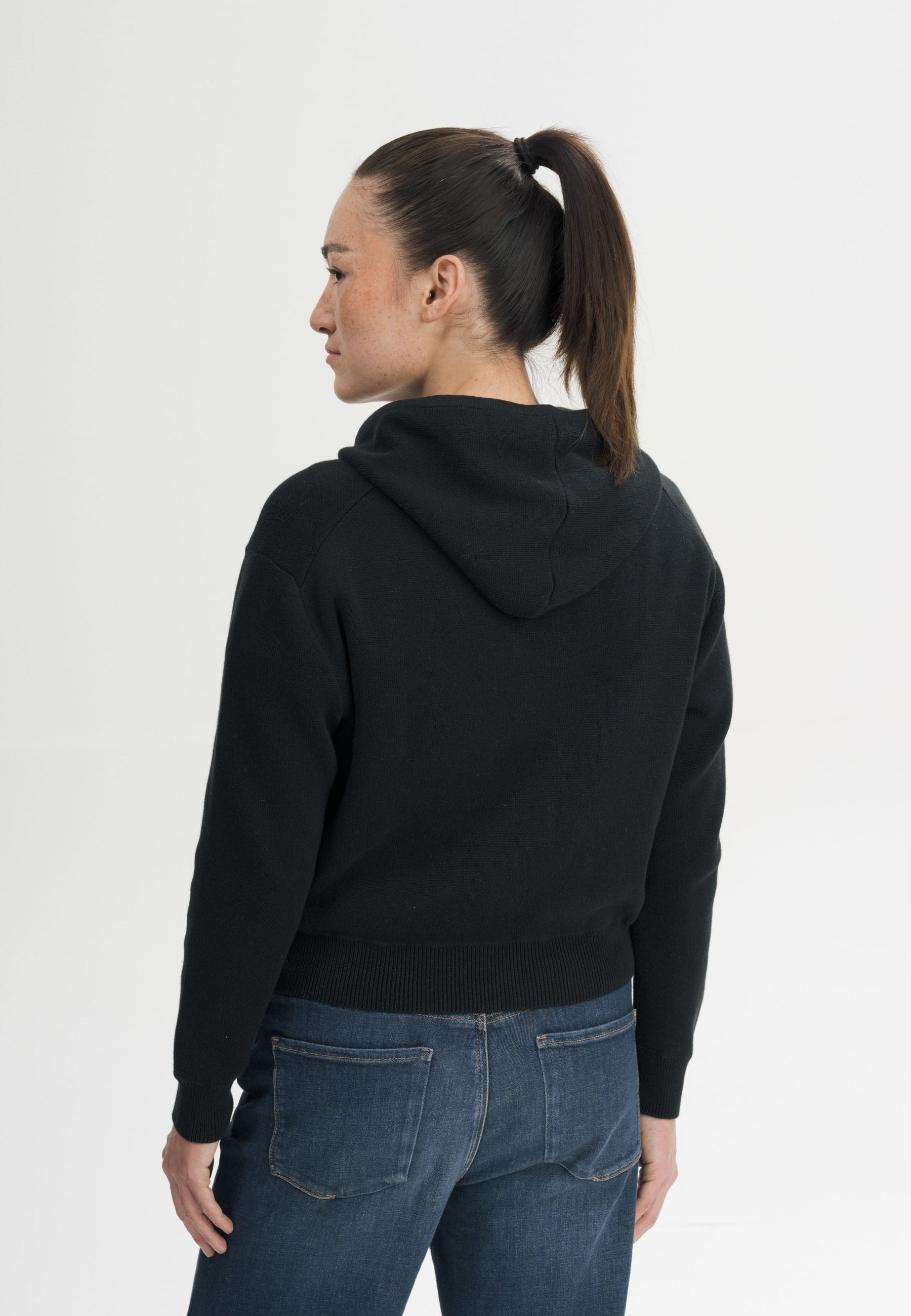 MELA womens vegan Knit Hoodie Janisha Black