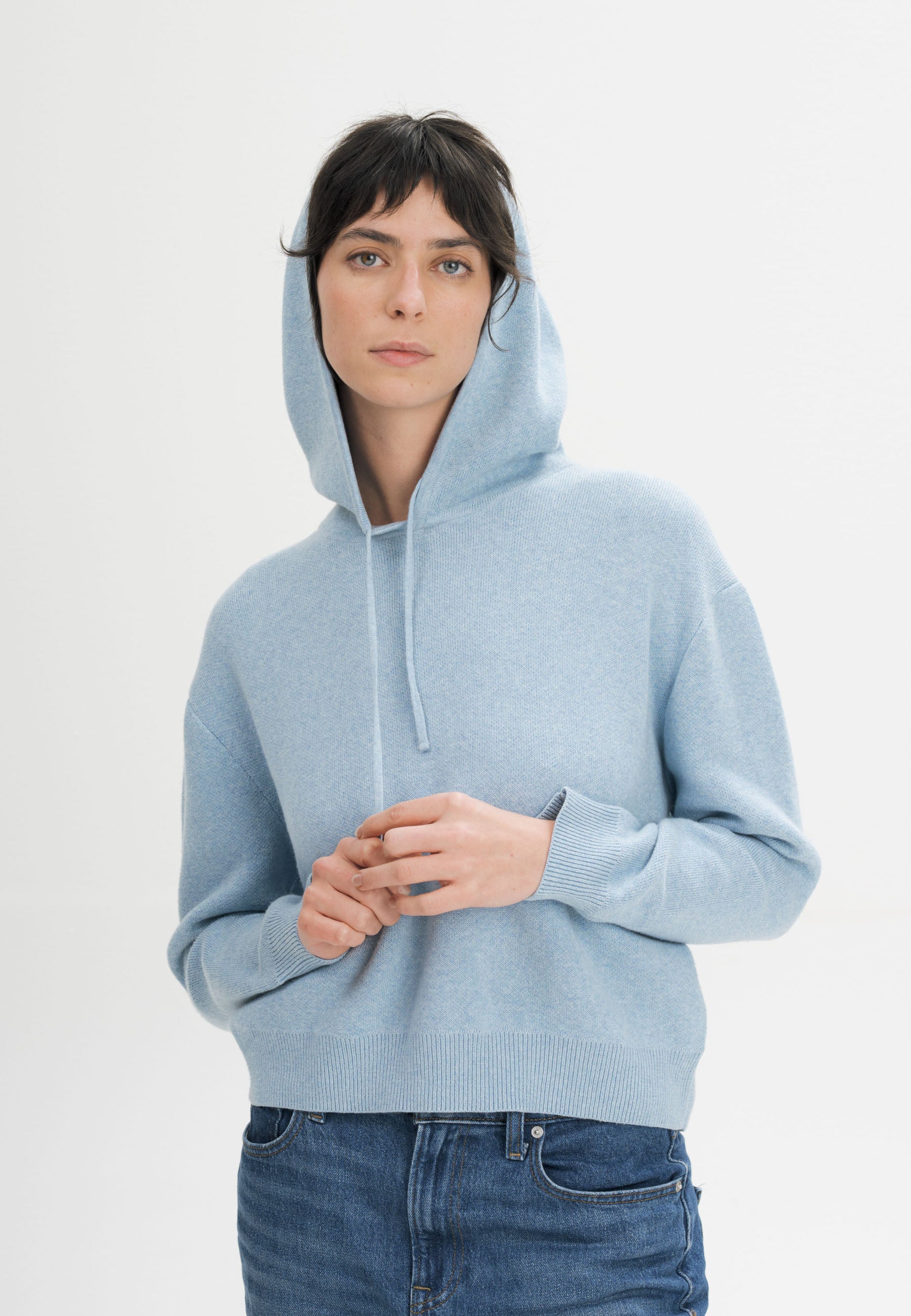 MELA womens vegan Knit Hoodie Janisha Salty Blue Melange