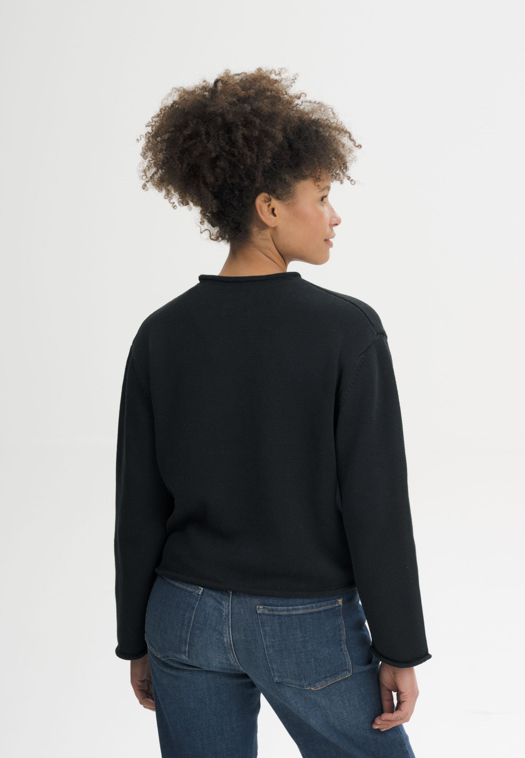 MELA womens vegan Knit Sweater Rolled Hem Geetha Black