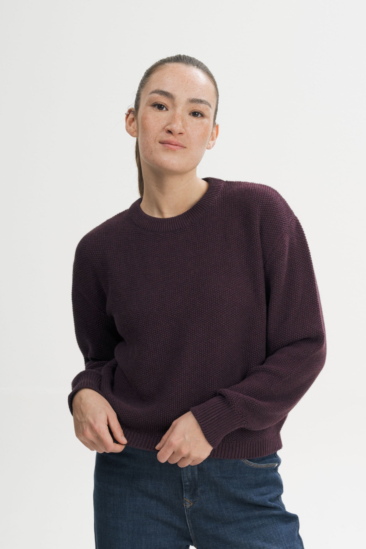 MELA Damen vegan Strickpullover Structured Suriya Elderberry nge