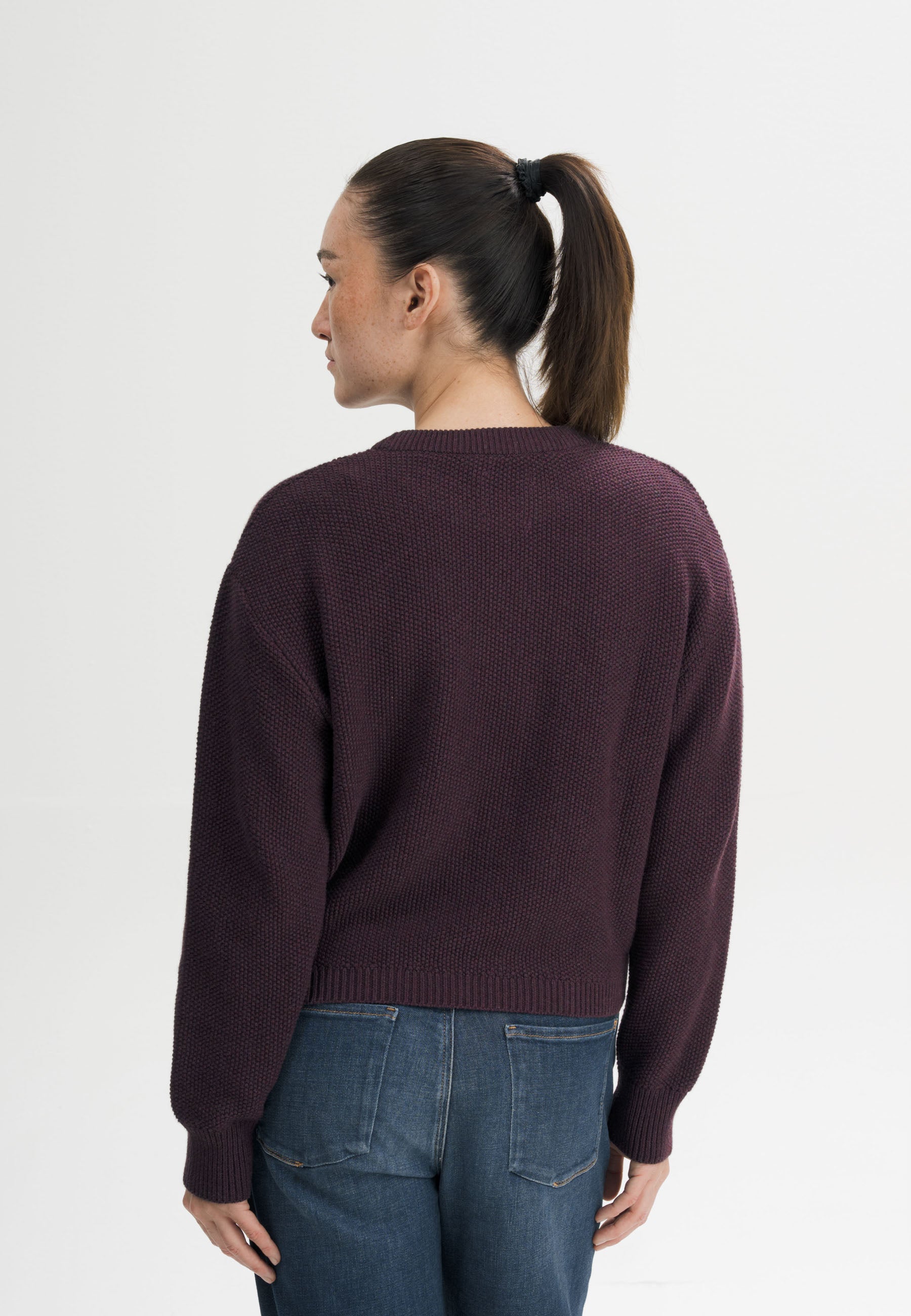 MELA womens vegan Knit Sweater Structured Suriya Elderberry Melange