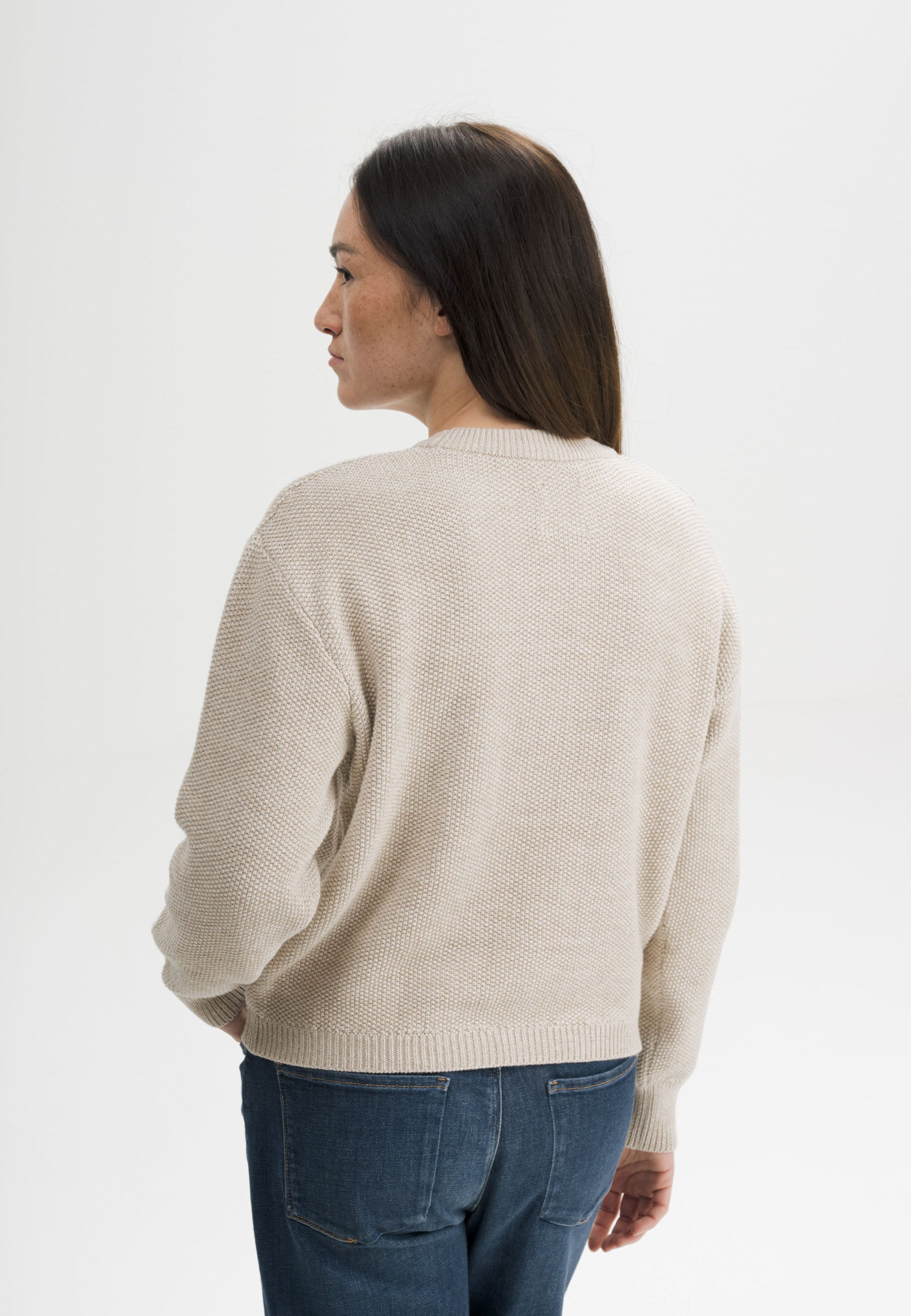 MELA womens vegan Knit Sweater Structured Suriya Cream Speckles