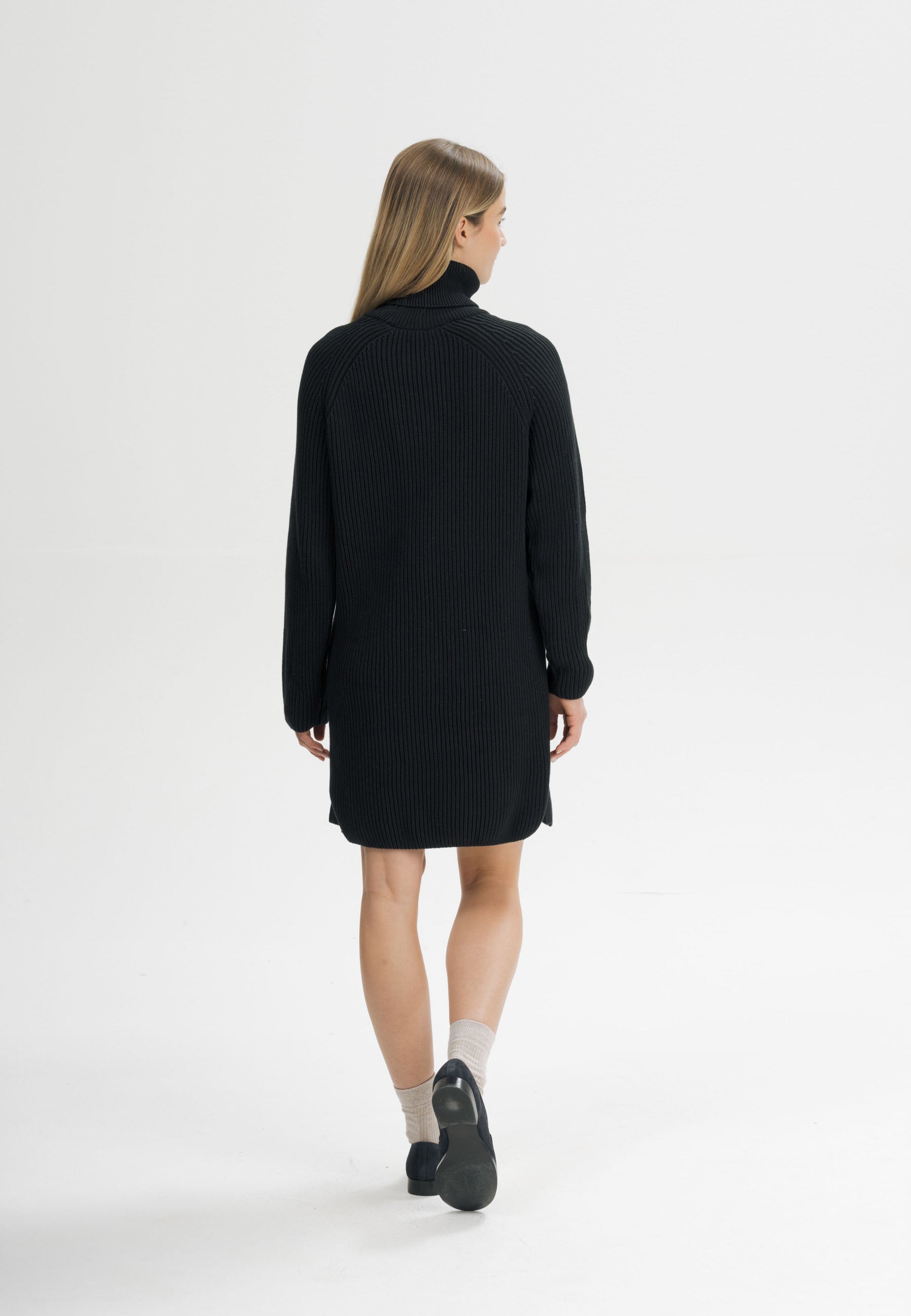 MELA womens vegan Dress Rib Knit Turtleneck Arunika Black
