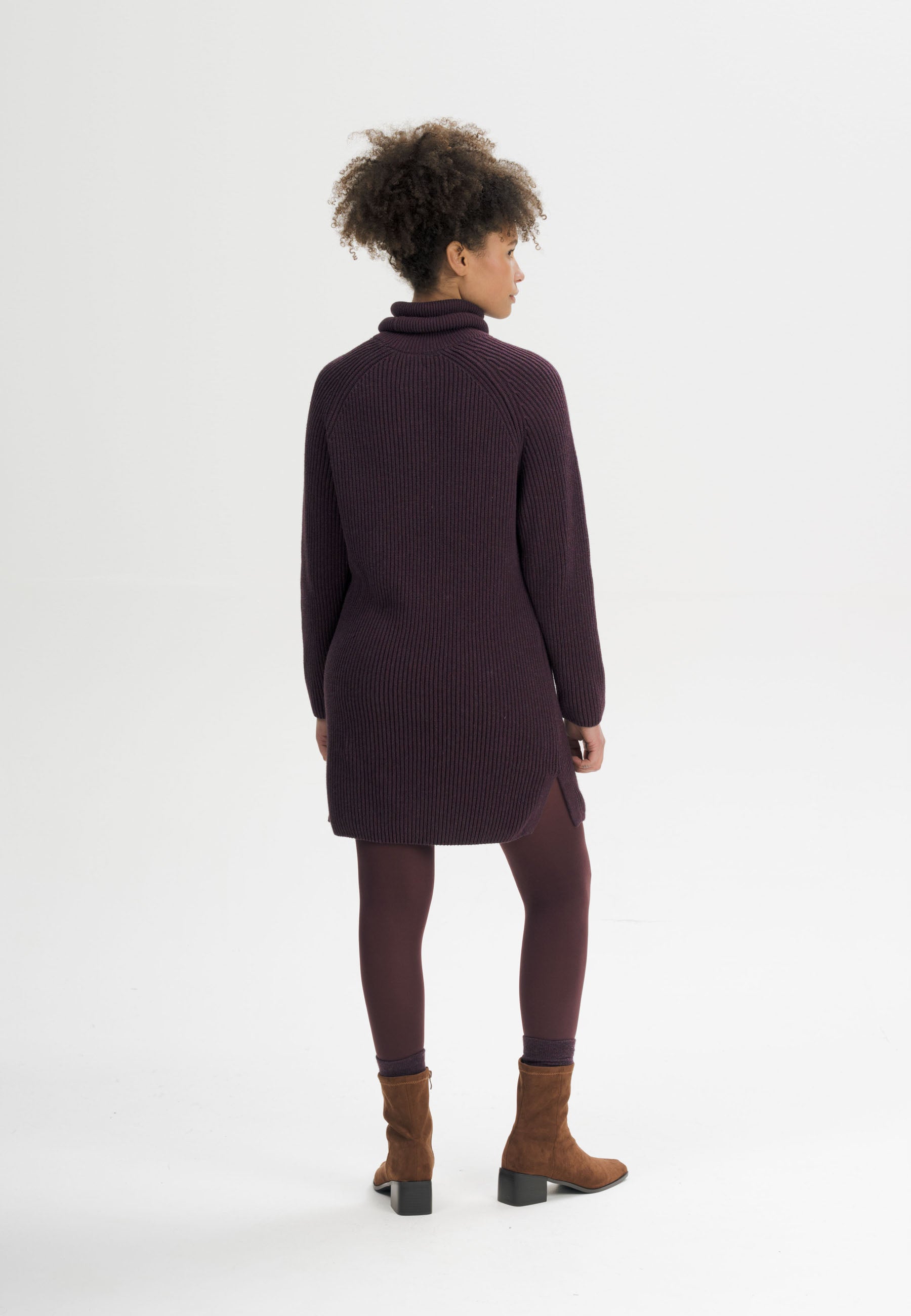 MELA womens vegan Dress Rib Knit Turtleneck Arunika Elderberry Melange
