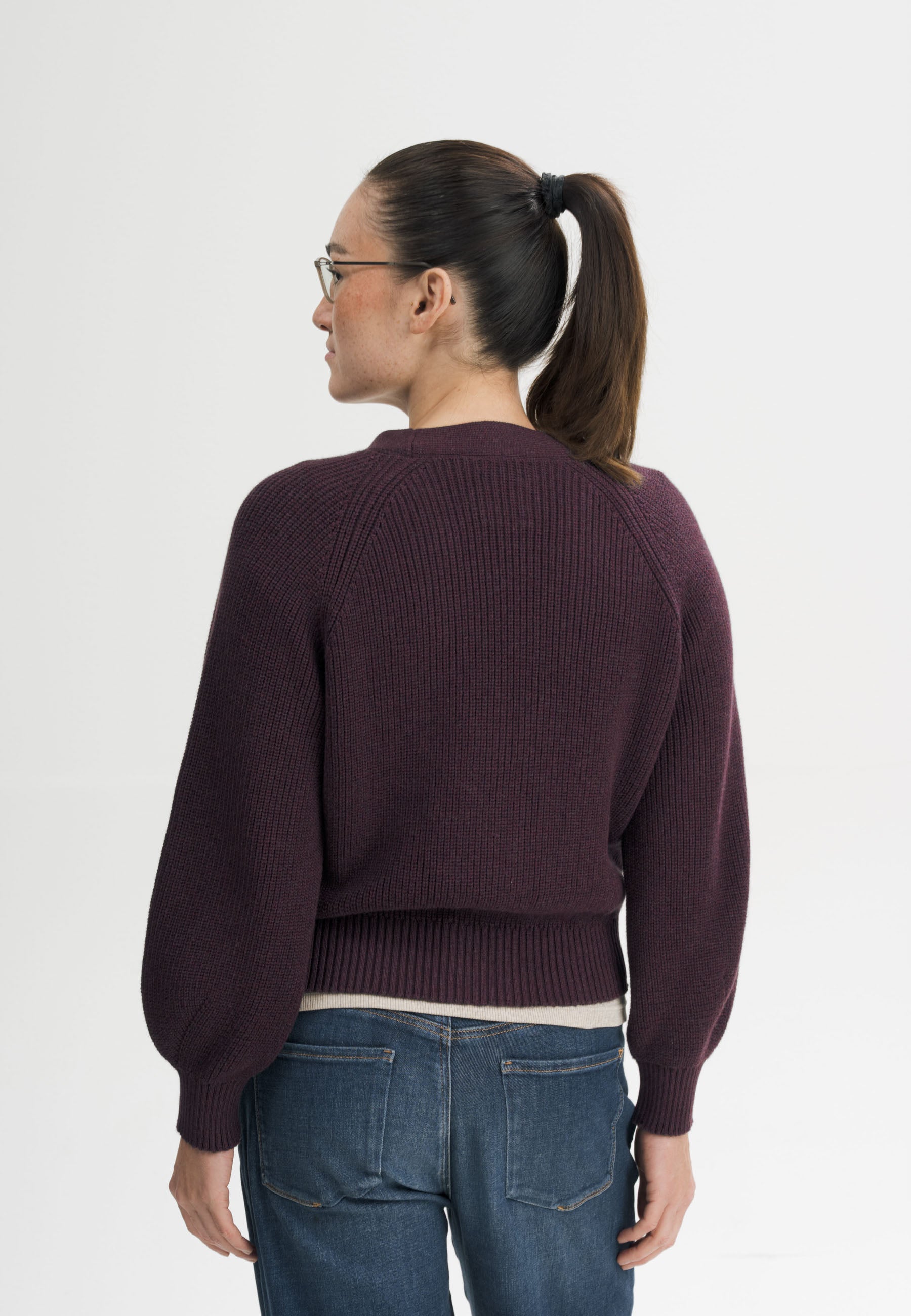 MELA womens vegan Cardigan Rib Knit Bhuma Elderberry Melange