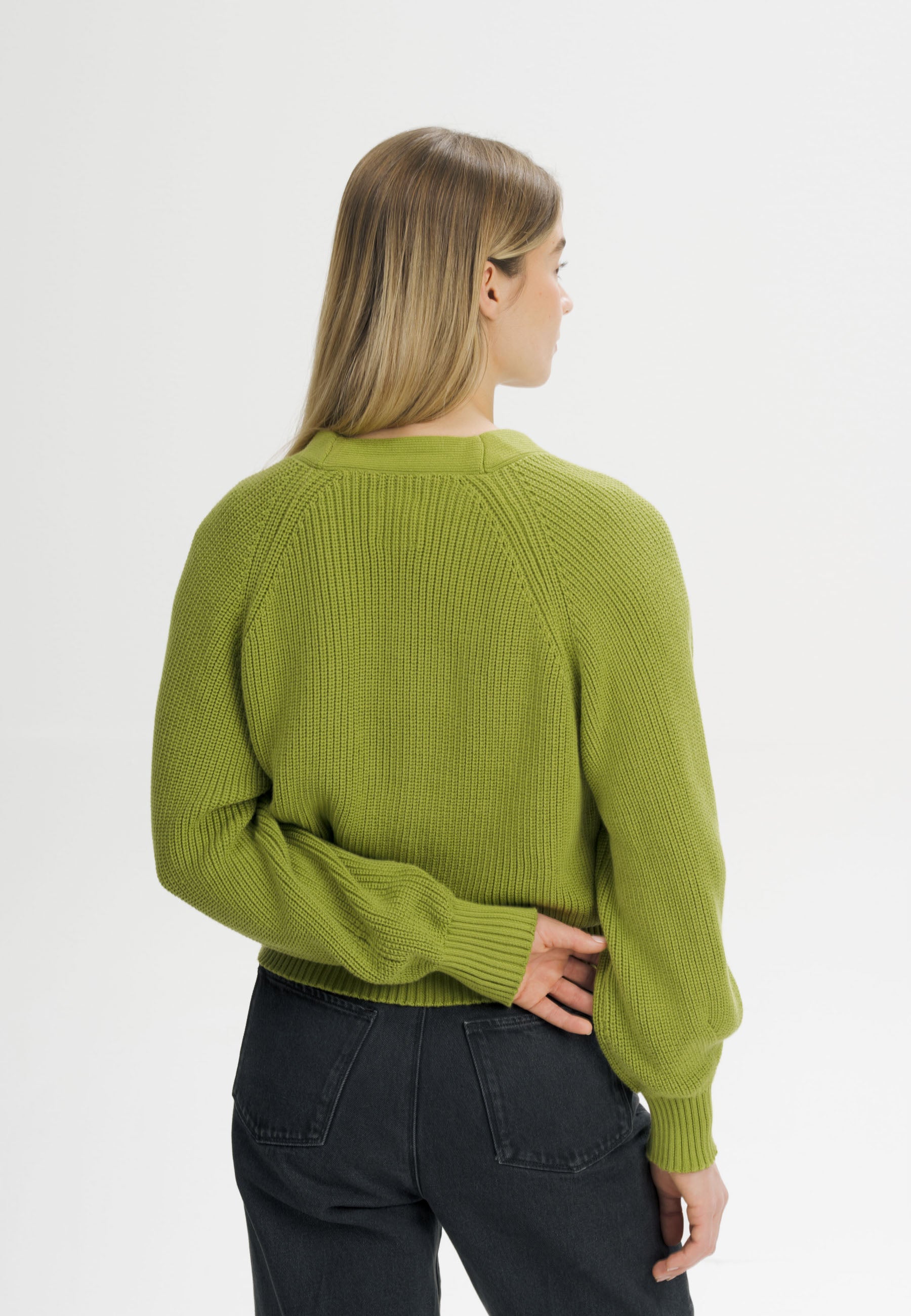 MELA womens vegan Cardigan Rib Knit Bhuma Seaweed