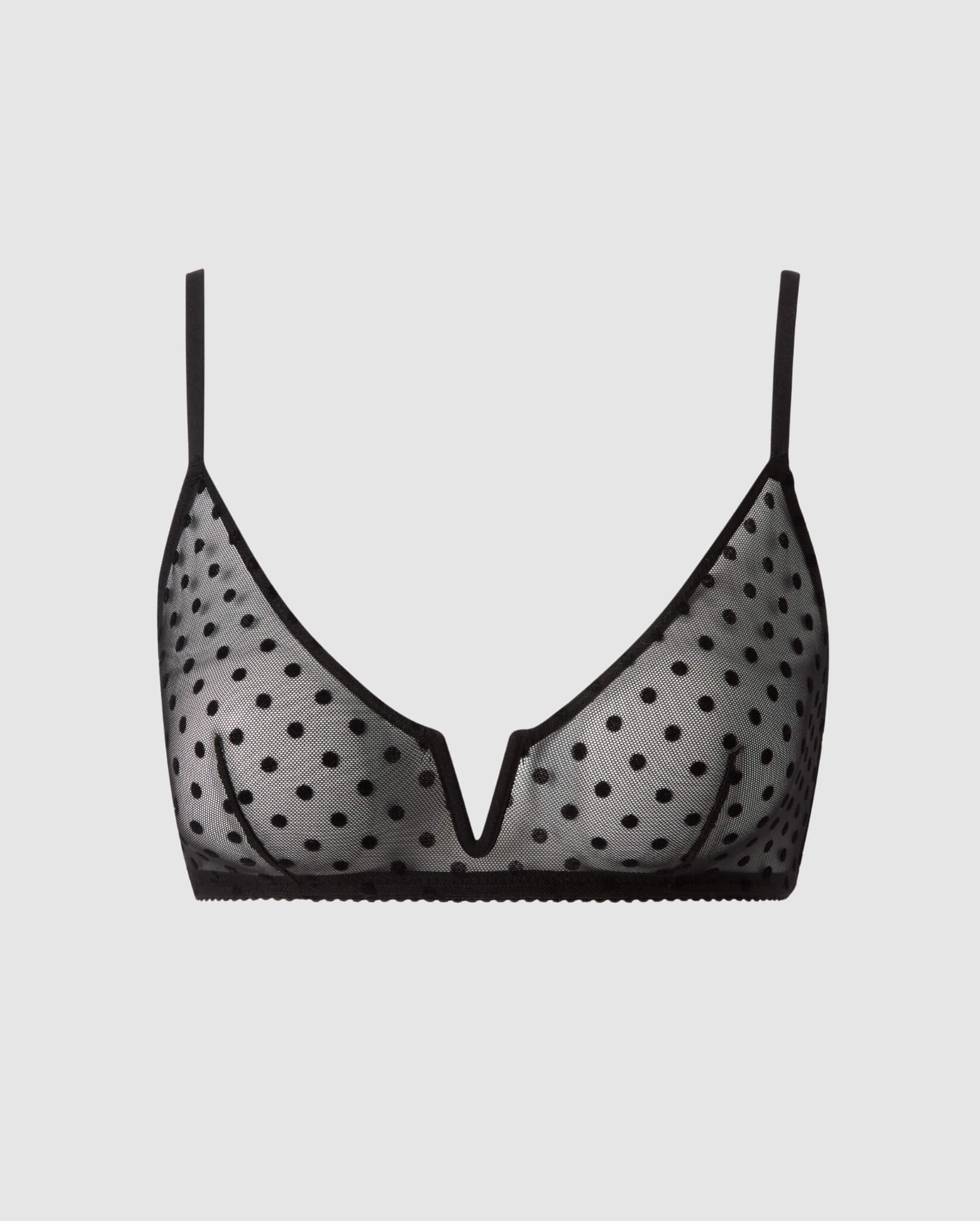 Understatement womens vegan Bralette Mesh V-Balconette Black Dots