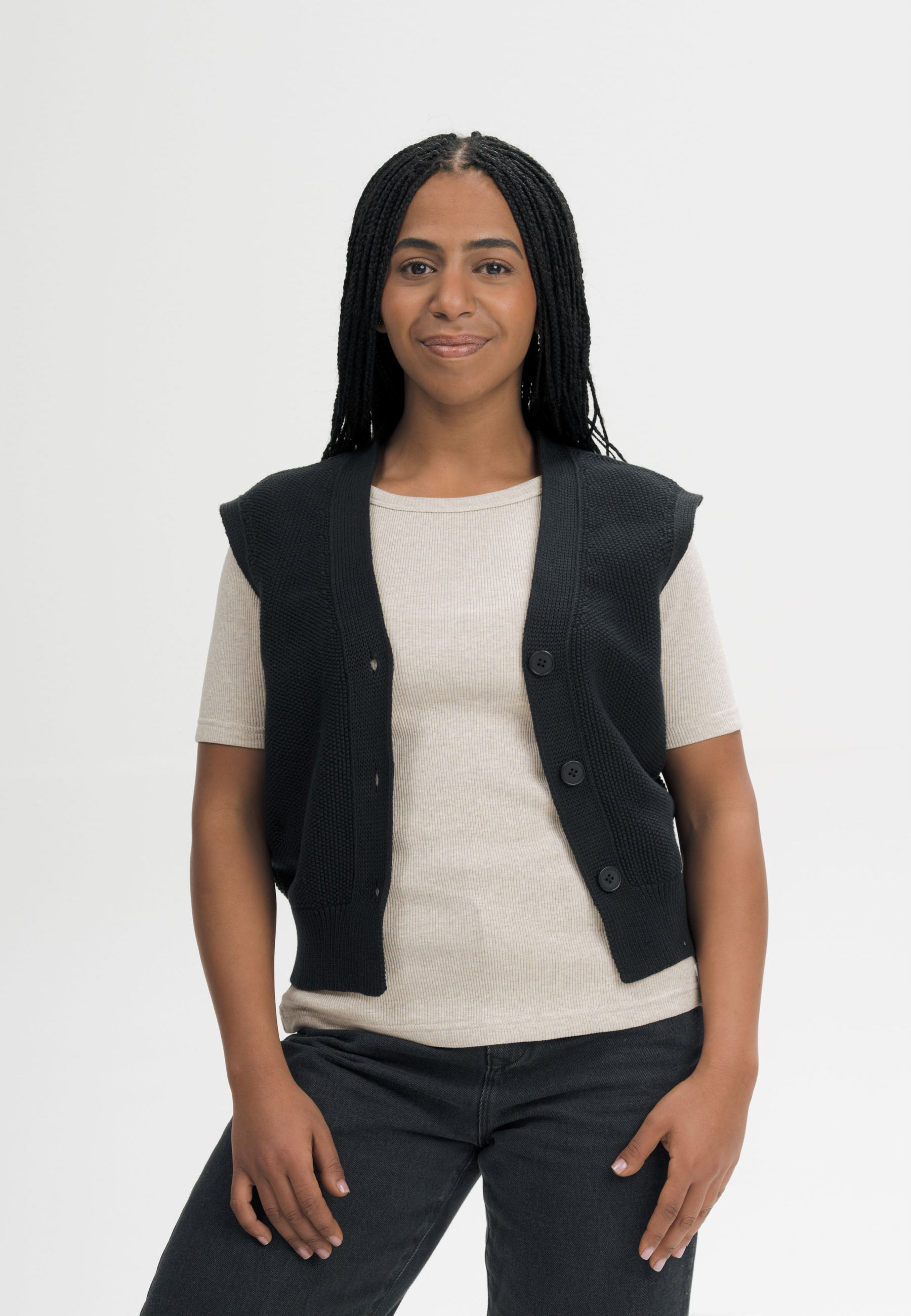 MELA womens vegan Knitted Vest Structured Bhoja Black