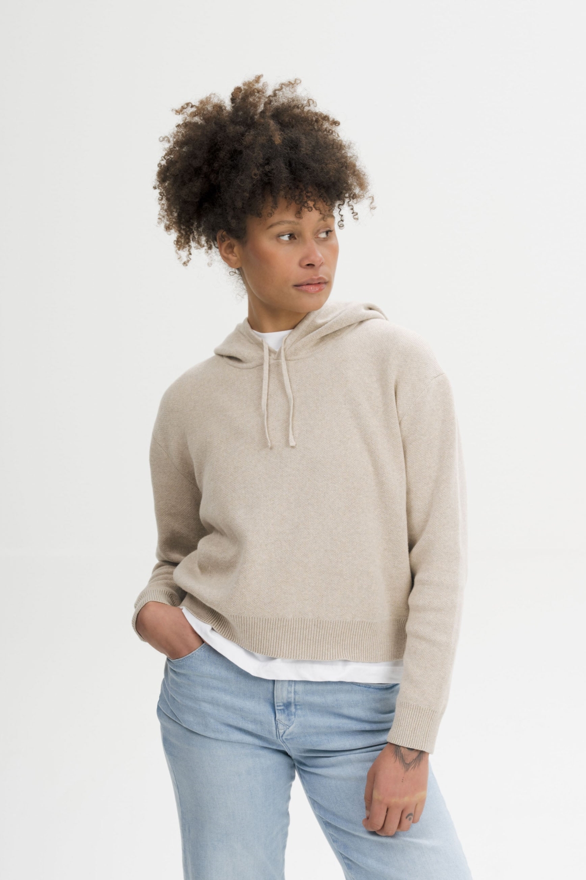 MELA womens vegan Knit Hoodie Janisha Pebble Melange