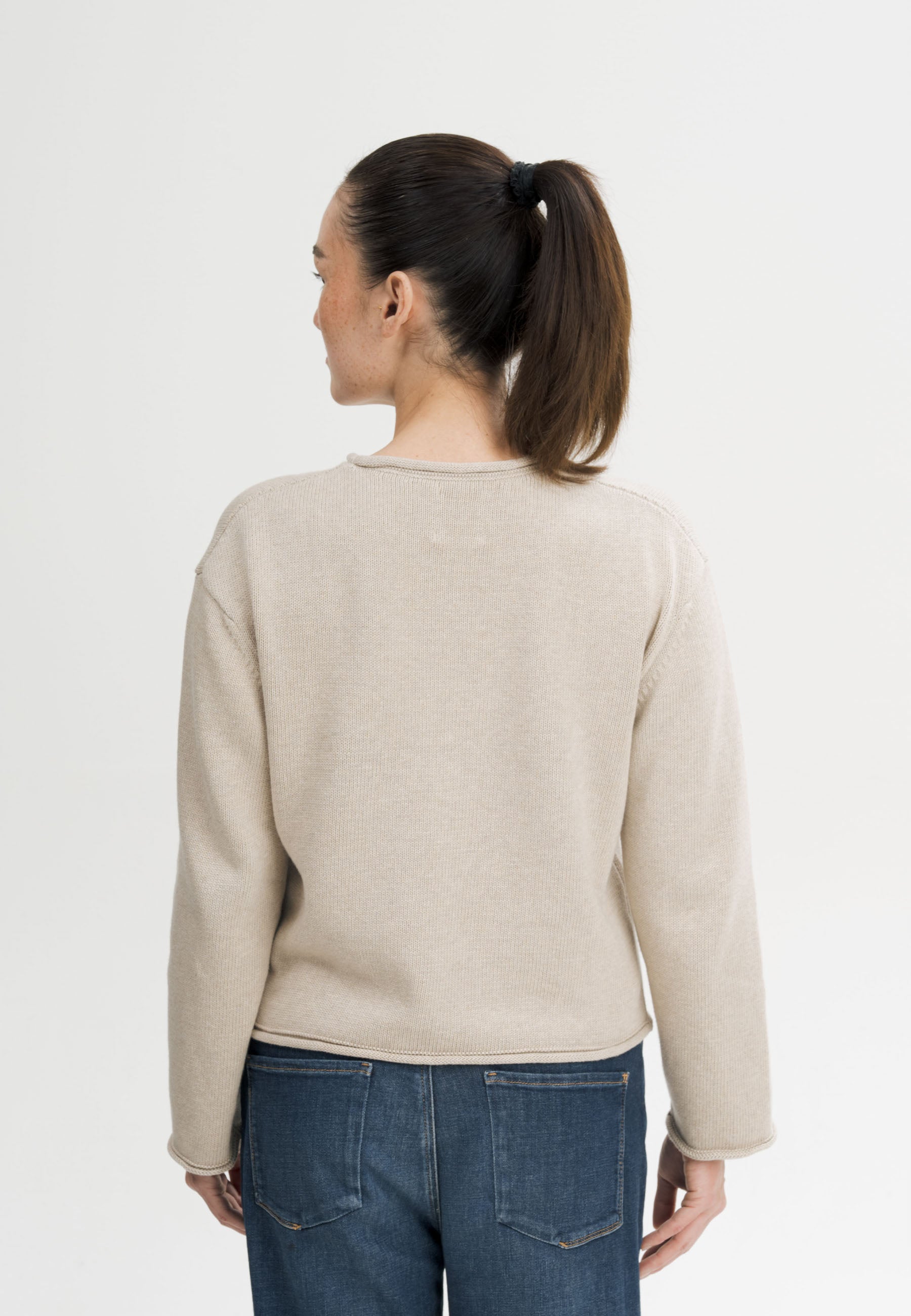 MELA womens vegan Knit Sweater Rolled Hem Geetha Pebble Melange