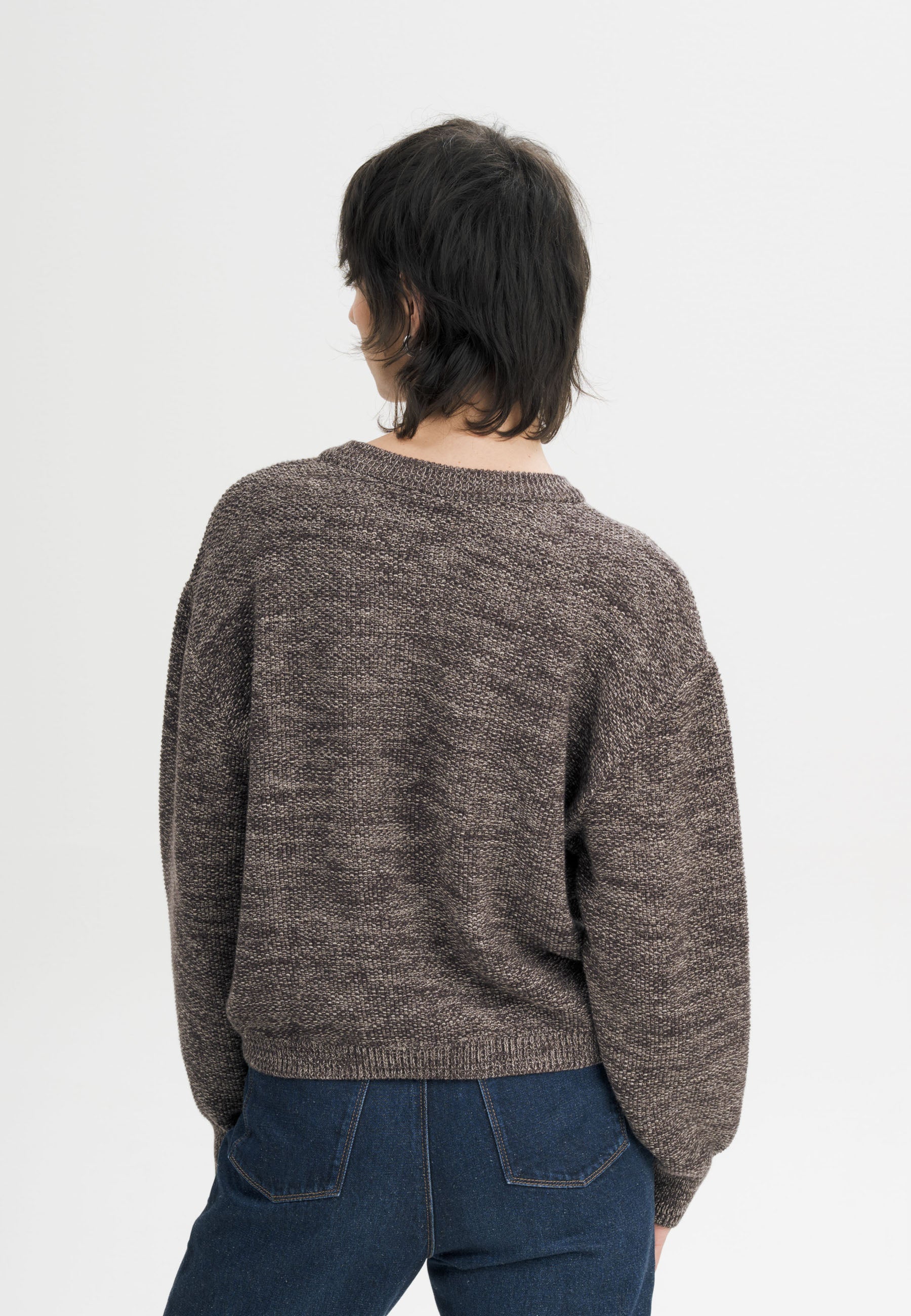 MELA womens vegan Knit Sweater Structured Suriya Brown Speckles