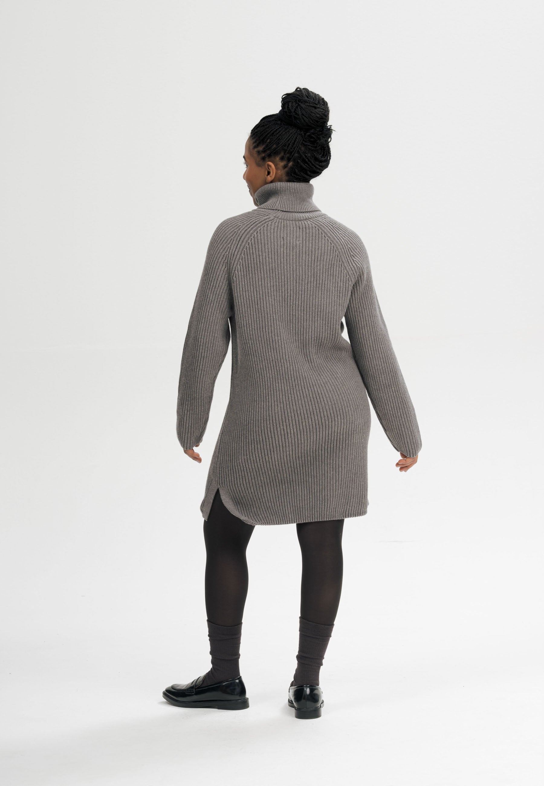 MELA womens vegan Dress Rib Knit Turtleneck Arunika Bear Melange