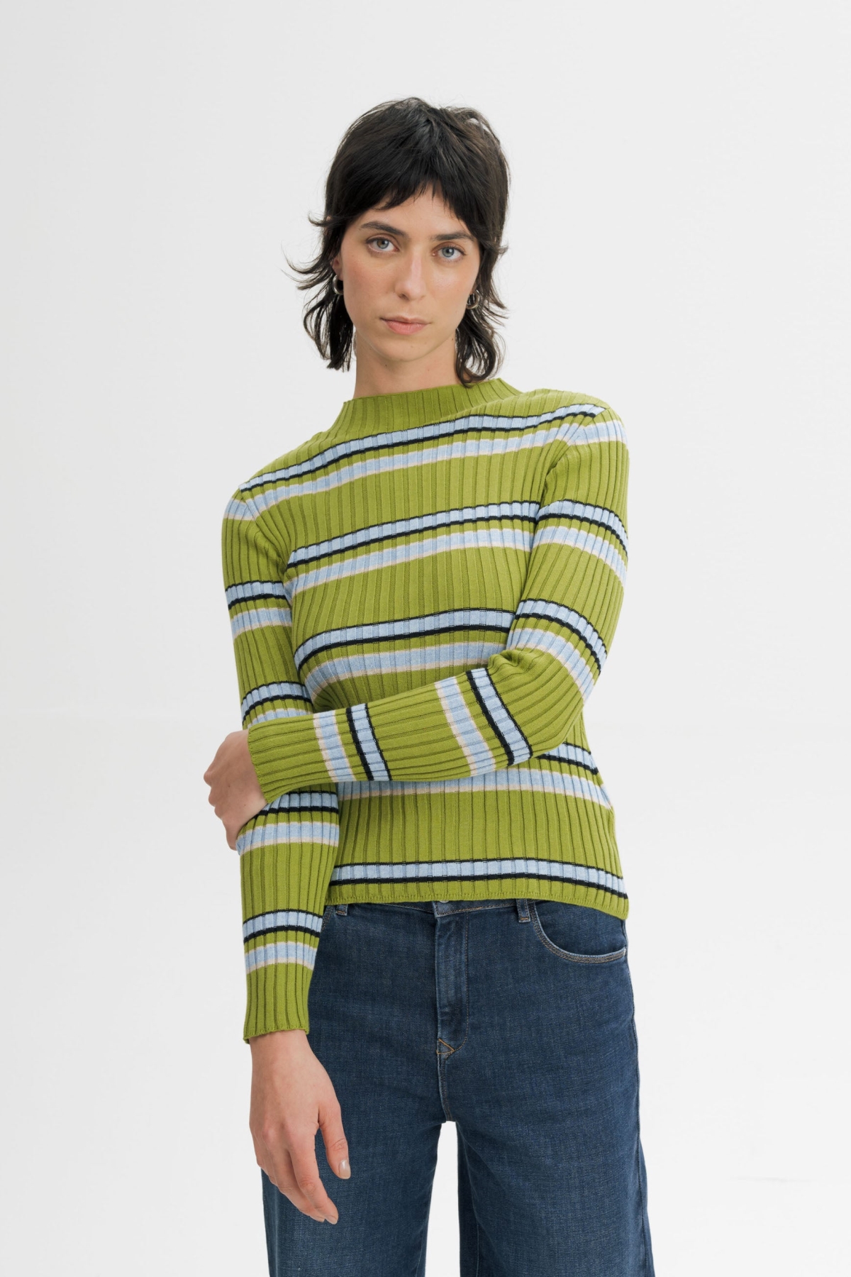 MELA womens vegan Knit Sweater Namari Mixed Nature Striped