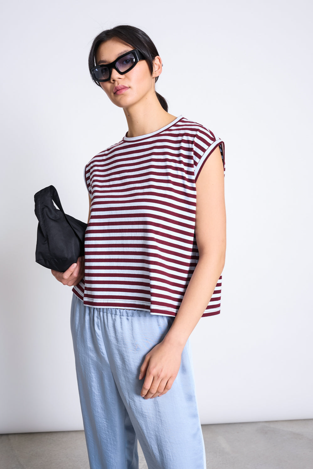JAN 'N JUNE womens vegan T-Shirt Ovar Red/ Blue Striped