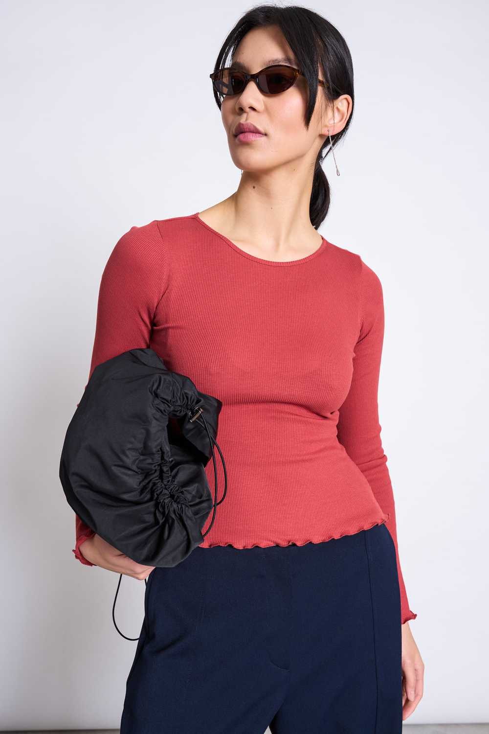 JAN N JUNE JAN 'N JUNE Damen vegan Langarm-Shirt Minirib Aversa Mid In Rot