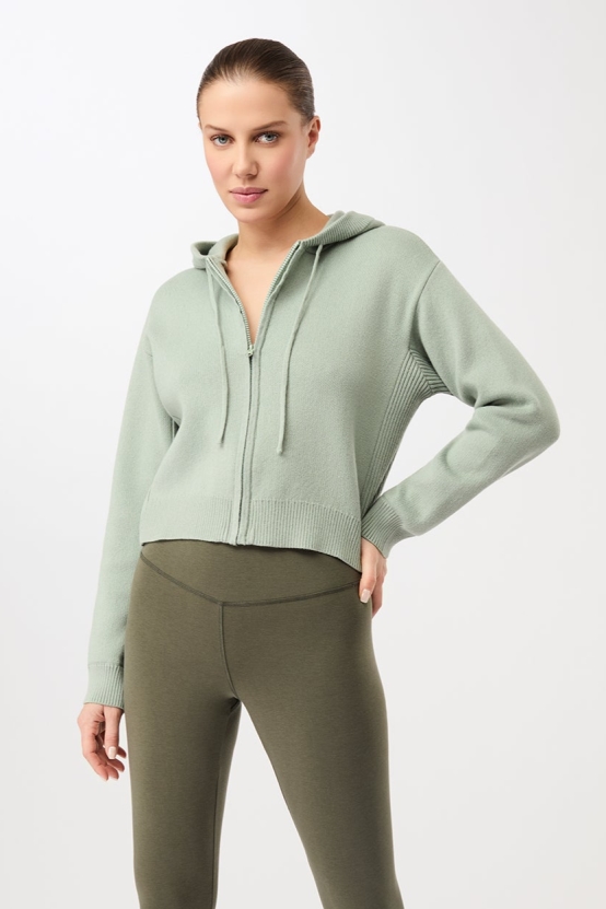 Mandala Damen vegan Jacke Knitted Hoodie Desert Green