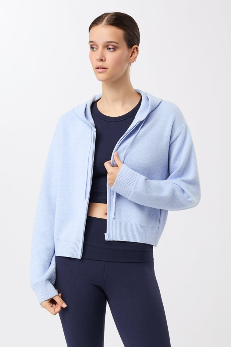 MANDALA womens vegan Jacket Knitted Hoodie Blue