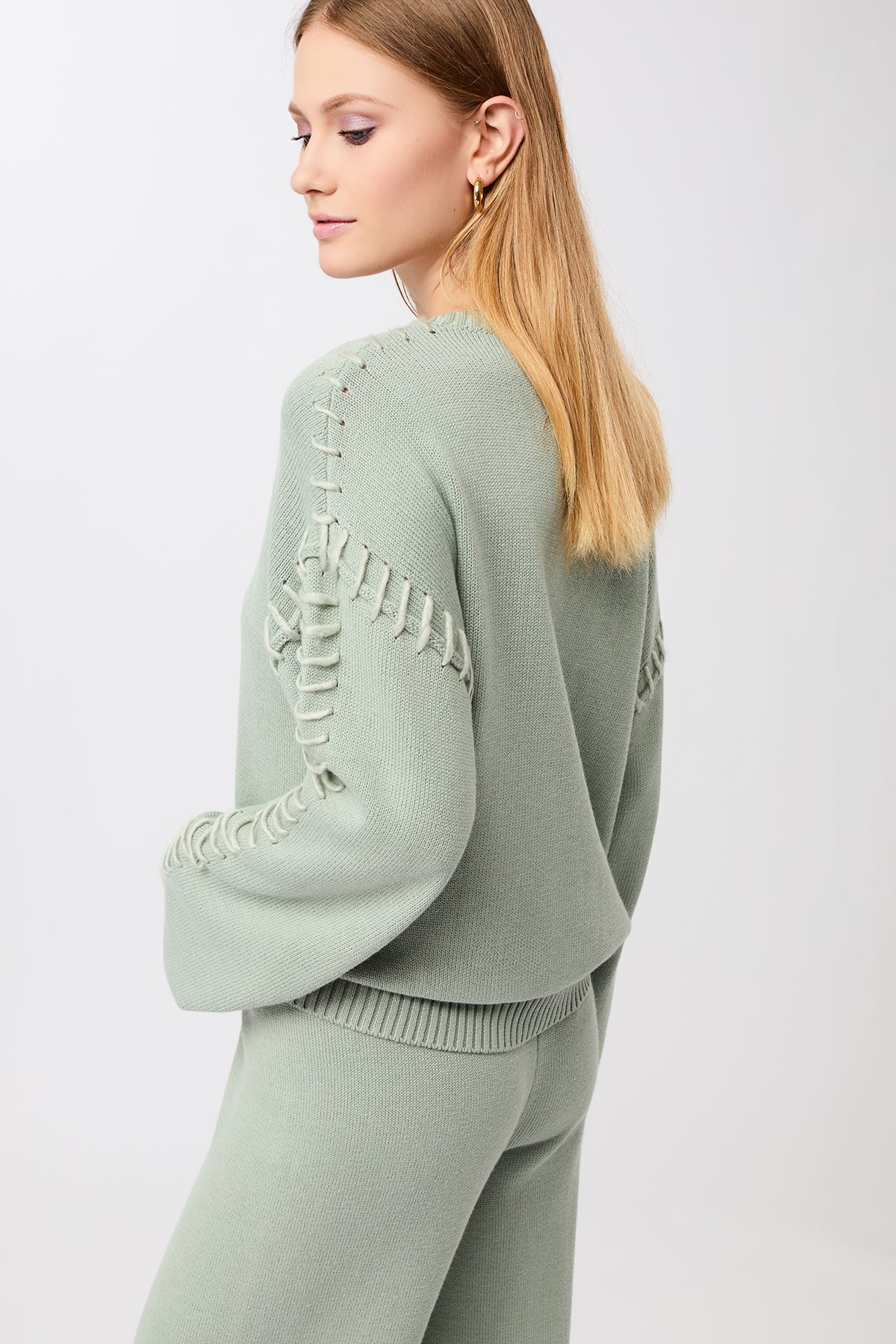 MANDALA womens vegan Knitted Sweater Loose Desert Green